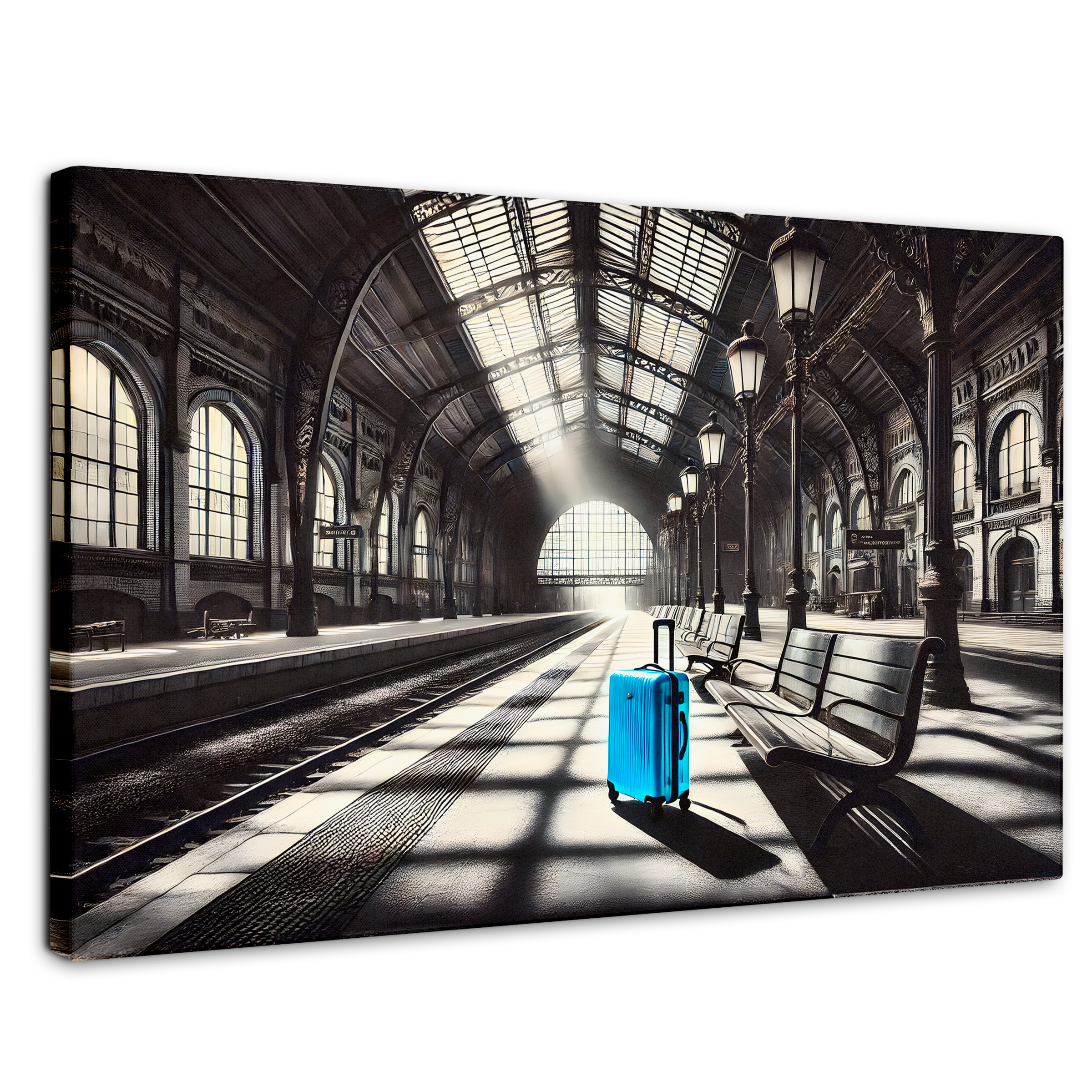Cuadro Blanco Y Negro Canvas Maleta En Espera 90x60
