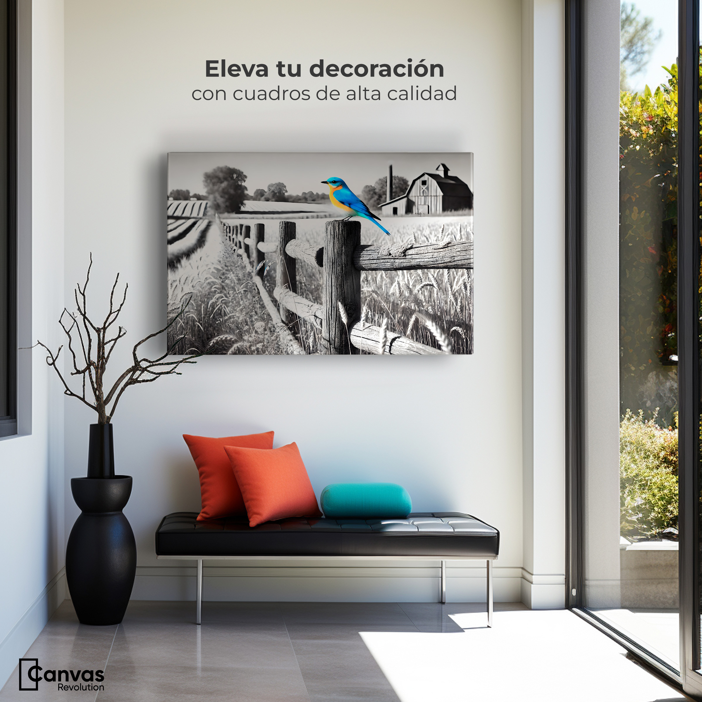Foto 4 pulgar | Cuadro Blanco Y Negro Canvas Pájaro En Reposo 90x60