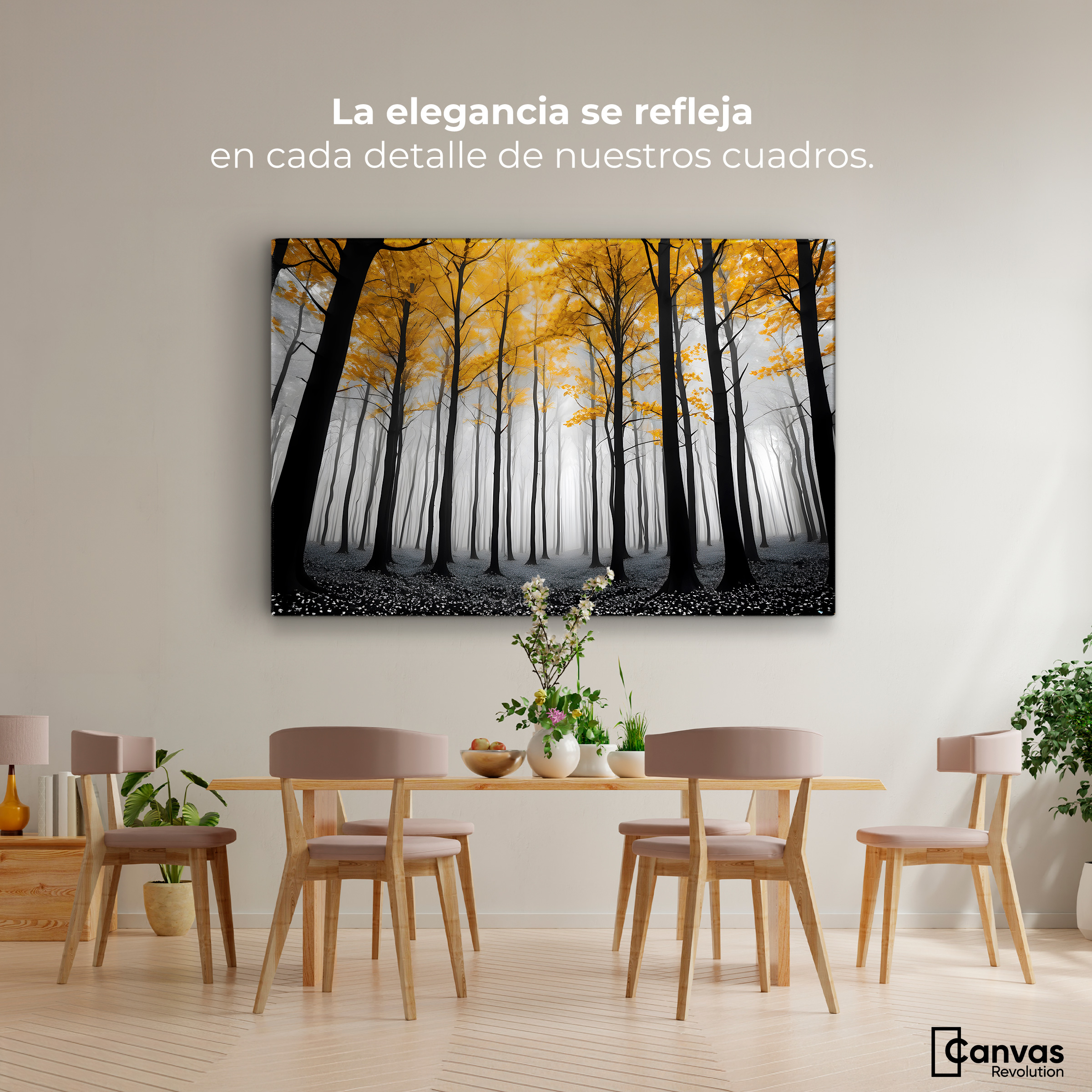 Foto 3 pulgar | Cuadro Blanco Y Negro Canvas Amarillo Silente 90x60
