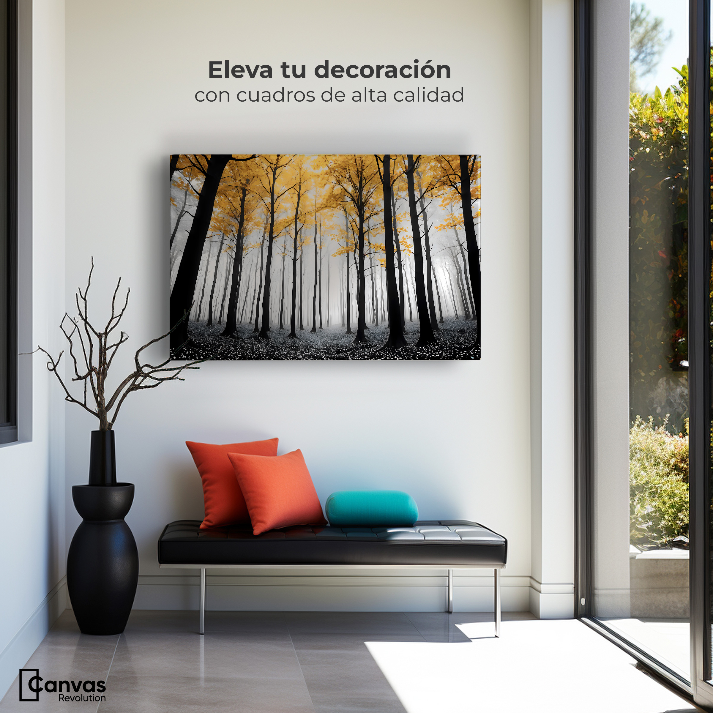 Foto 4 pulgar | Cuadro Blanco Y Negro Canvas Amarillo Silente 90x60