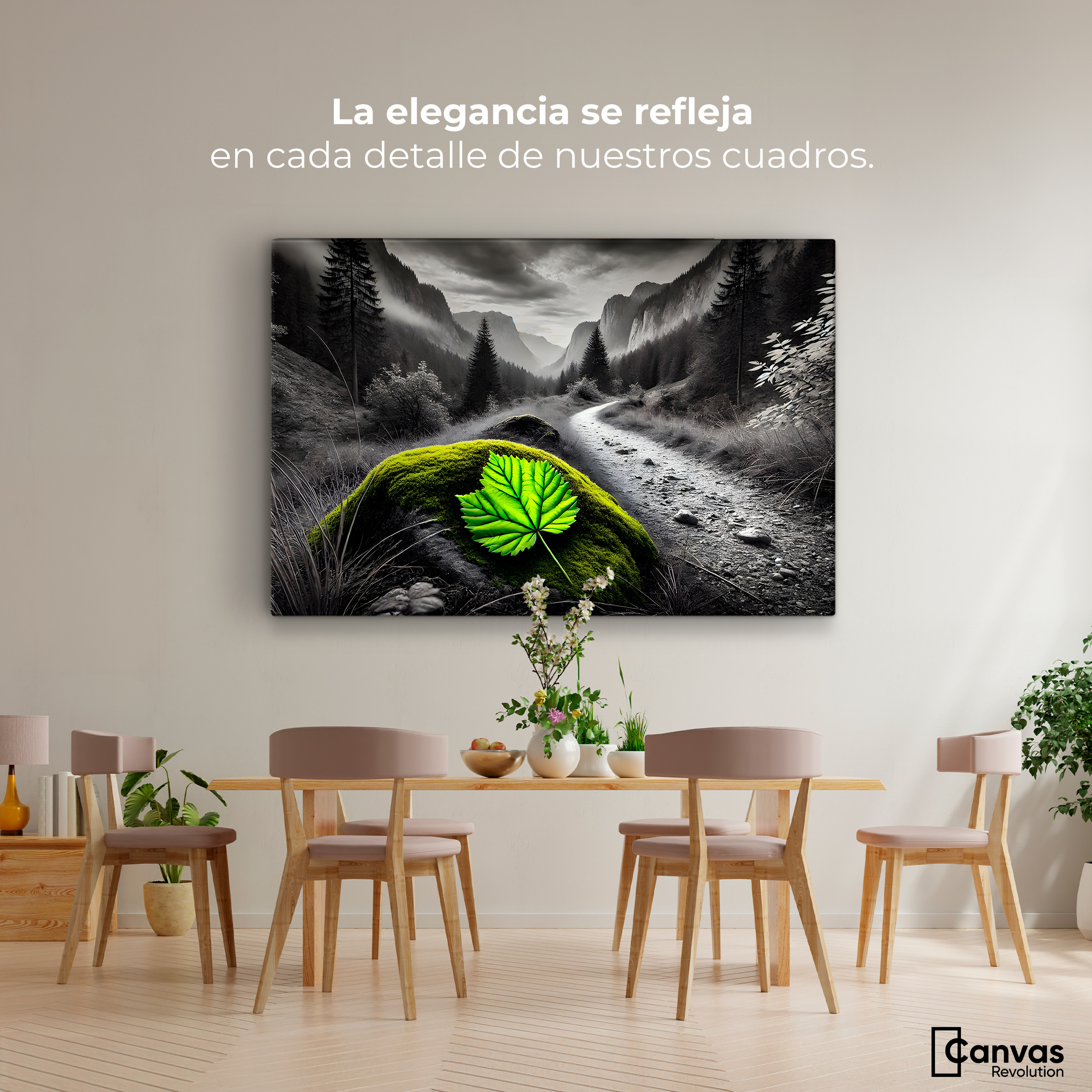 Foto 3 pulgar | Cuadro Blanco Y Negro Canvas Verde Silencio 90x60
