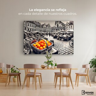 Foto 2 | Cuadro Blanco Y Negro Canvas Mercado Naranja 90x60
