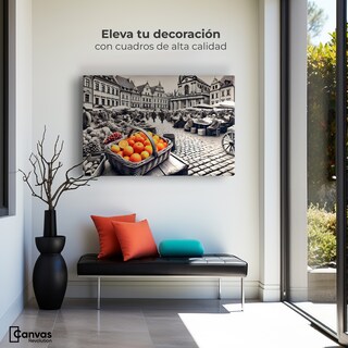 Foto 3 | Cuadro Blanco Y Negro Canvas Mercado Naranja 90x60