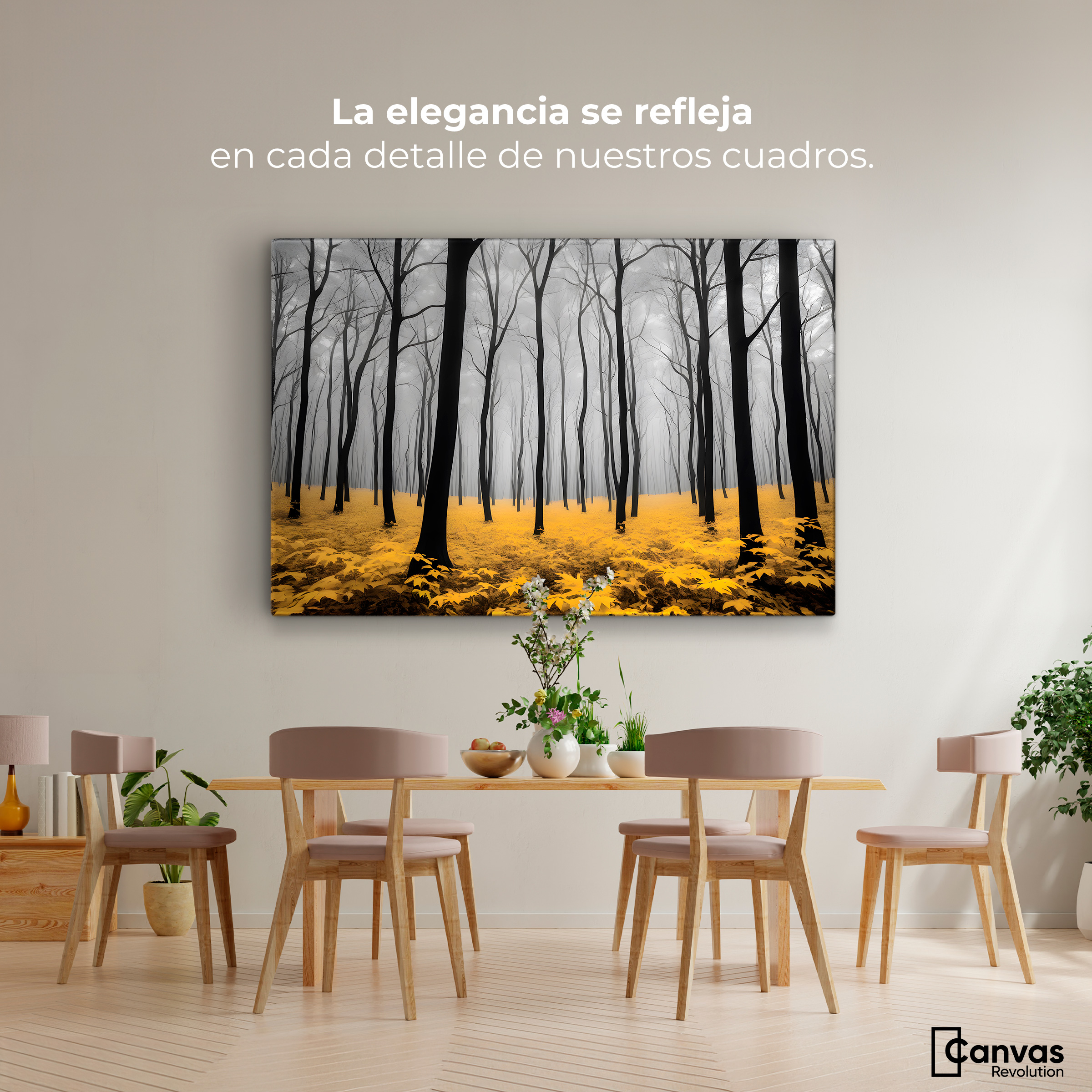 Foto 3 pulgar | Cuadro Blanco Y Negro Canvas Amarillo Natural 90x60