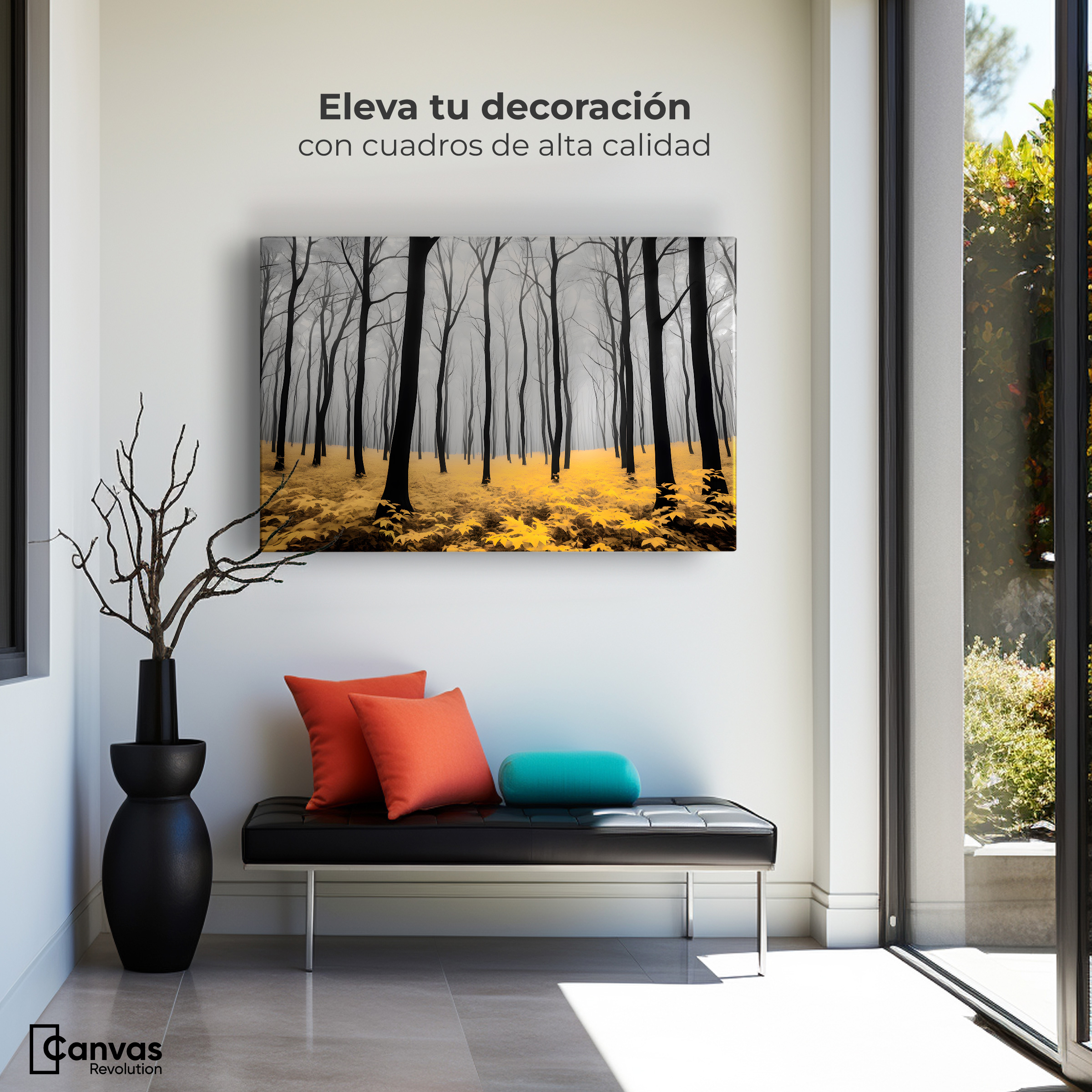 Foto 4 pulgar | Cuadro Blanco Y Negro Canvas Amarillo Natural 90x60