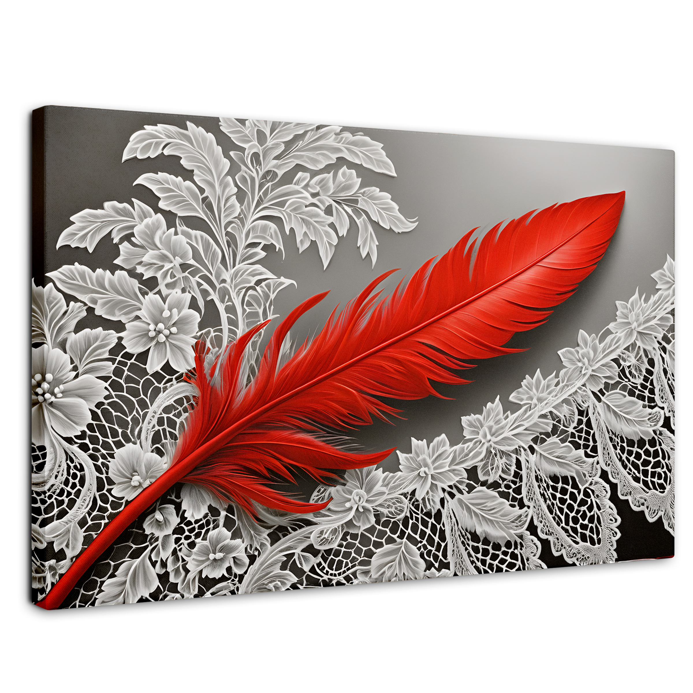 Cuadro Blanco Y Negro Canvas Pluma Ardiente 90x60