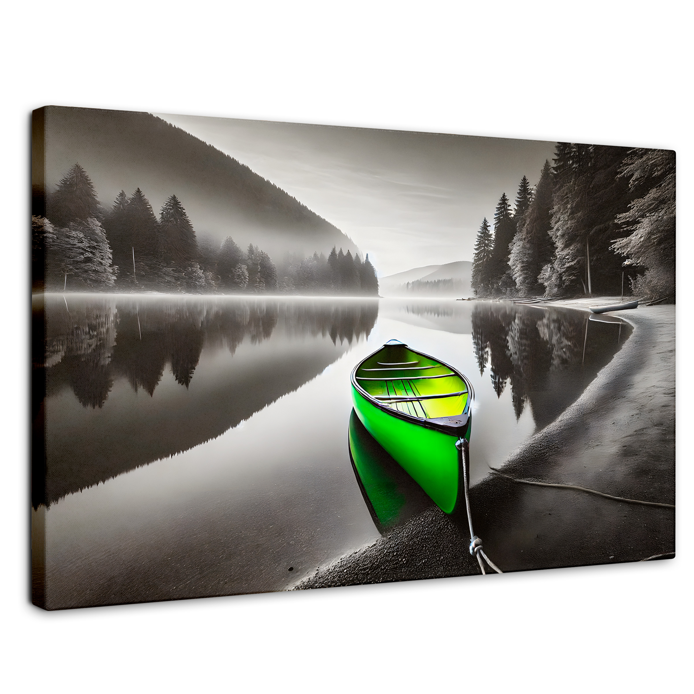 Cuadro Blanco Y Negro Canvas Verde En El Lago 90x60