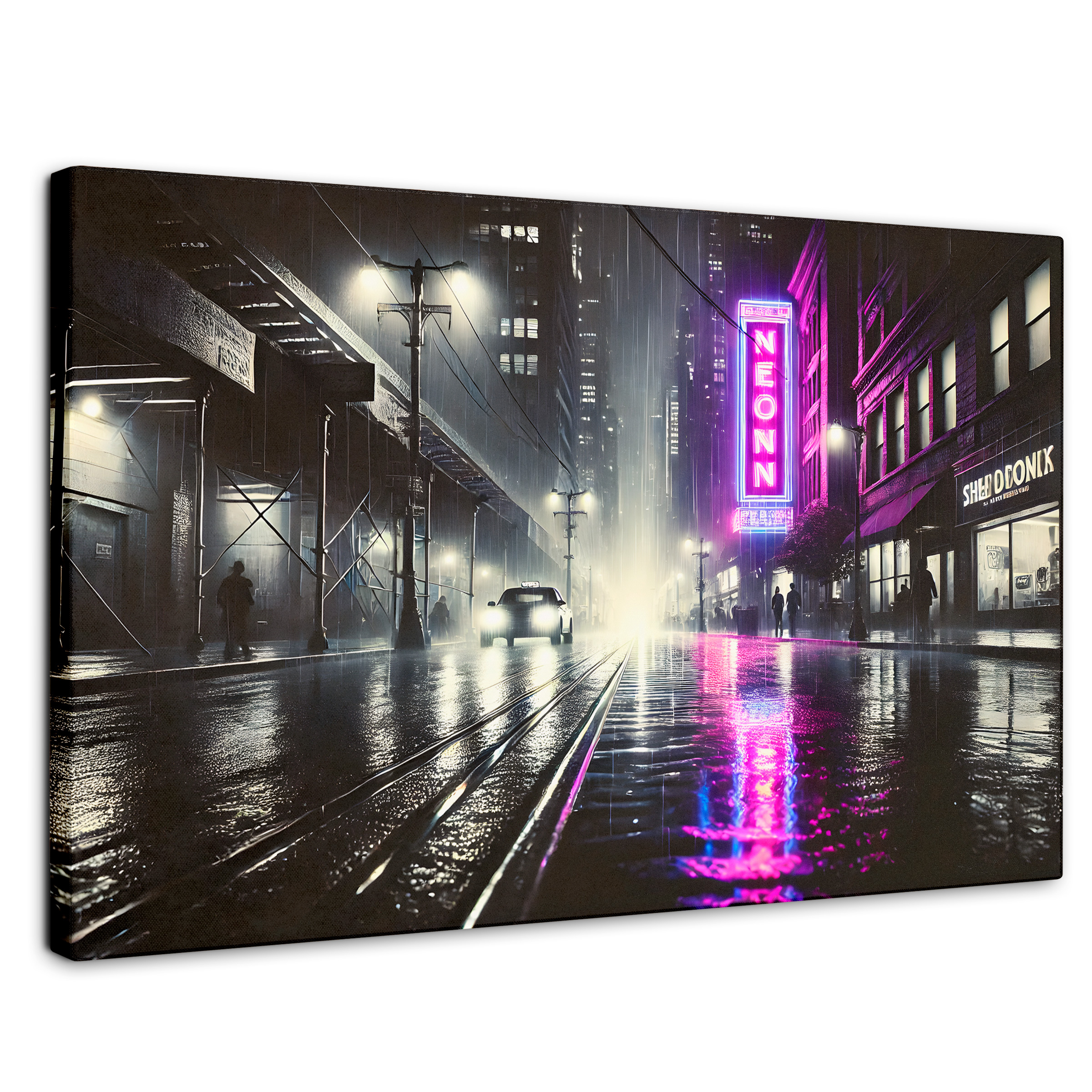 Cuadro Blanco Y Negro Canvas Rosa Nocturno 90x60