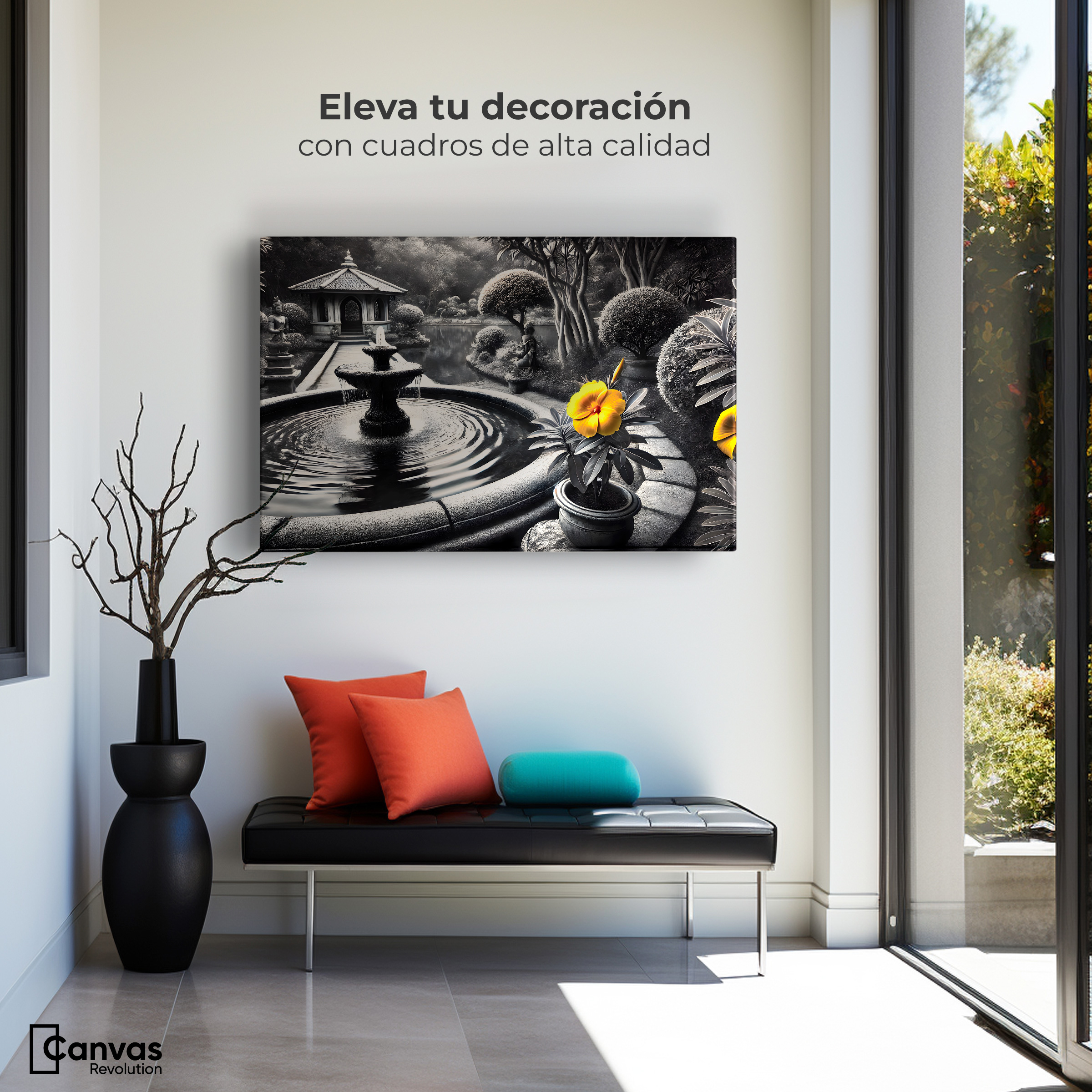 Foto 4 pulgar | Cuadro Blanco Y Negro Canvas Florecer Y Fluir 90x60