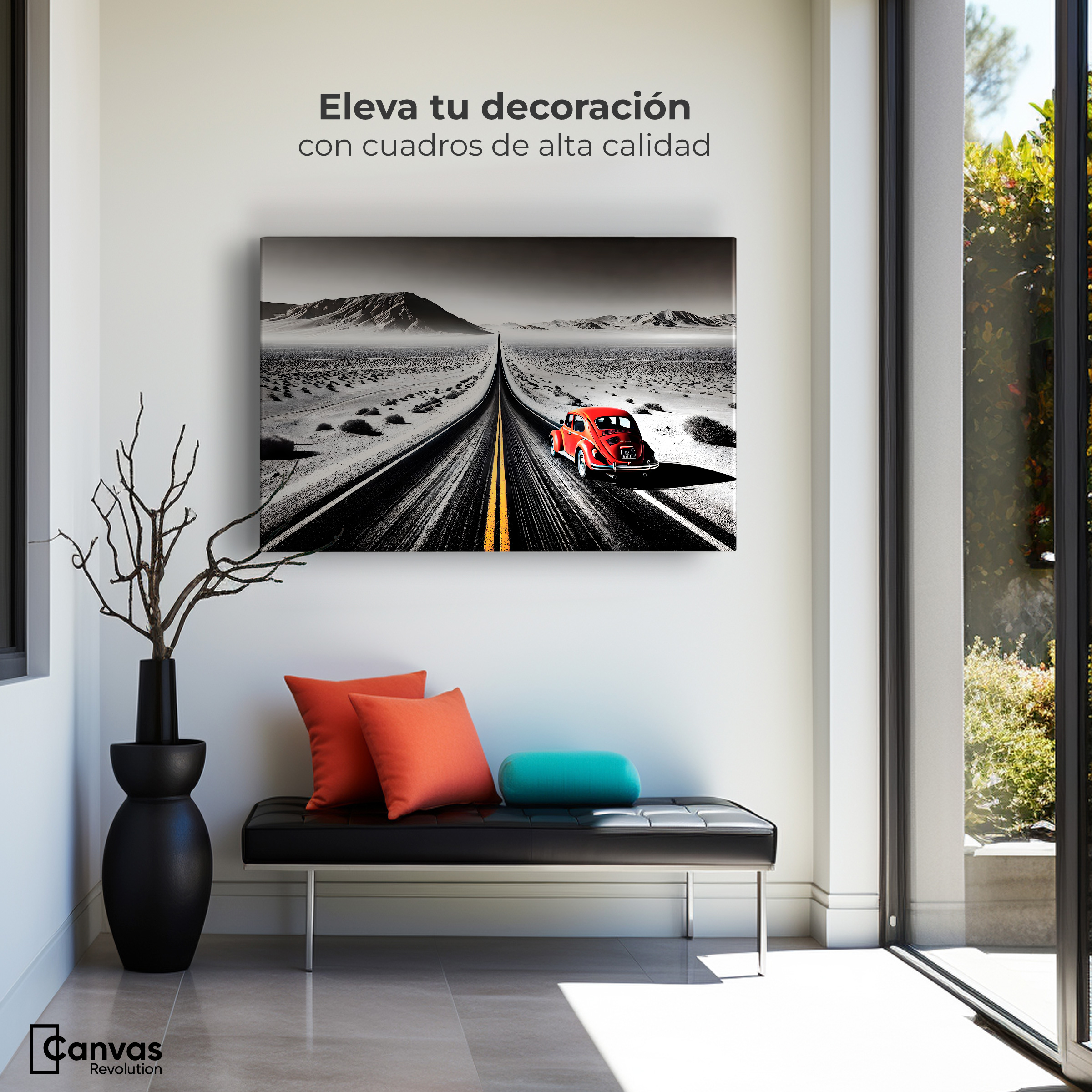 Foto 4 pulgar | Cuadro Blanco Y Negro Canvas Aventura Roja 90x60