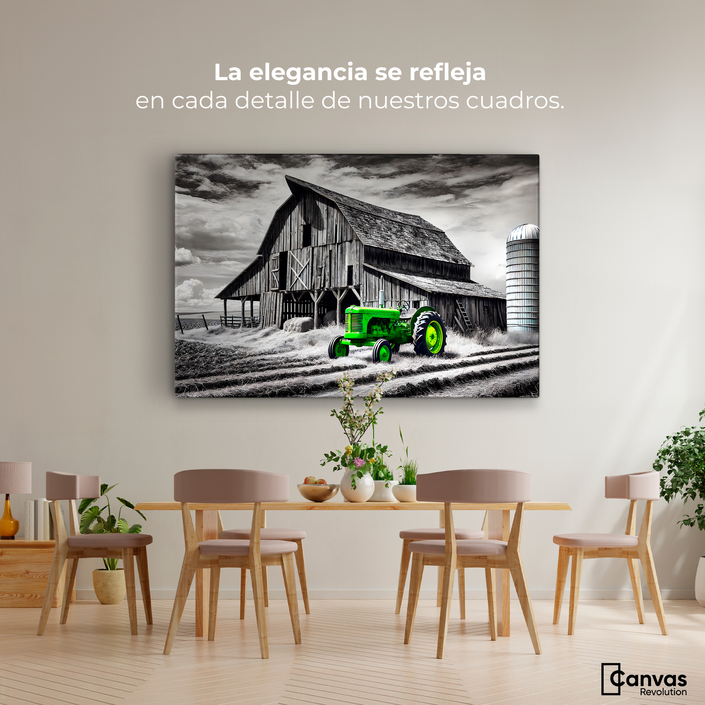 Foto 2 | Cuadro Blanco Y Negro Canvas Verde En La Granja 90x60