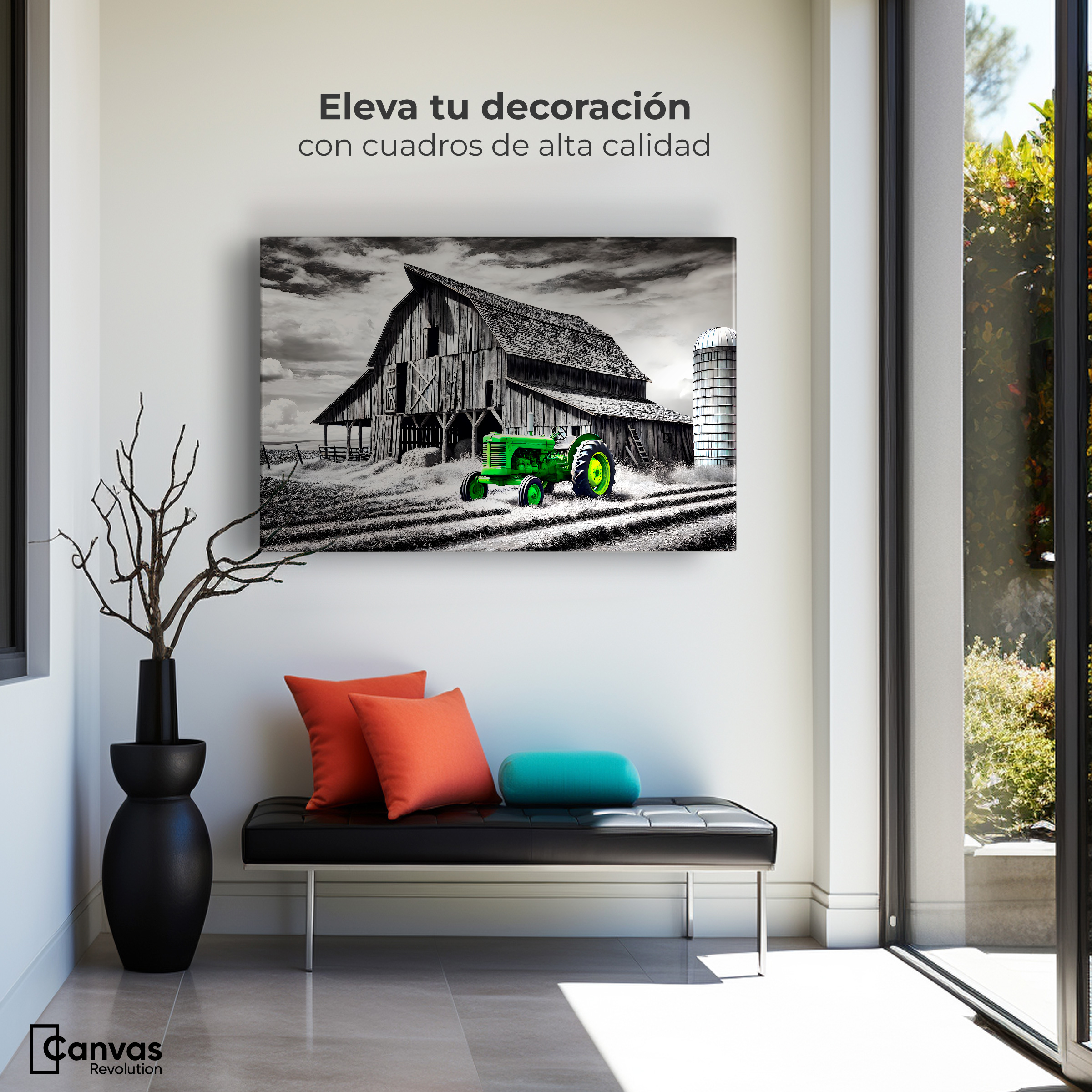 Foto 4 pulgar | Cuadro Blanco Y Negro Canvas Verde En La Granja 90x60