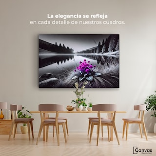 Foto 3 | Cuadro Blanco Y Negro Canvas Flores En El Agua 90x60