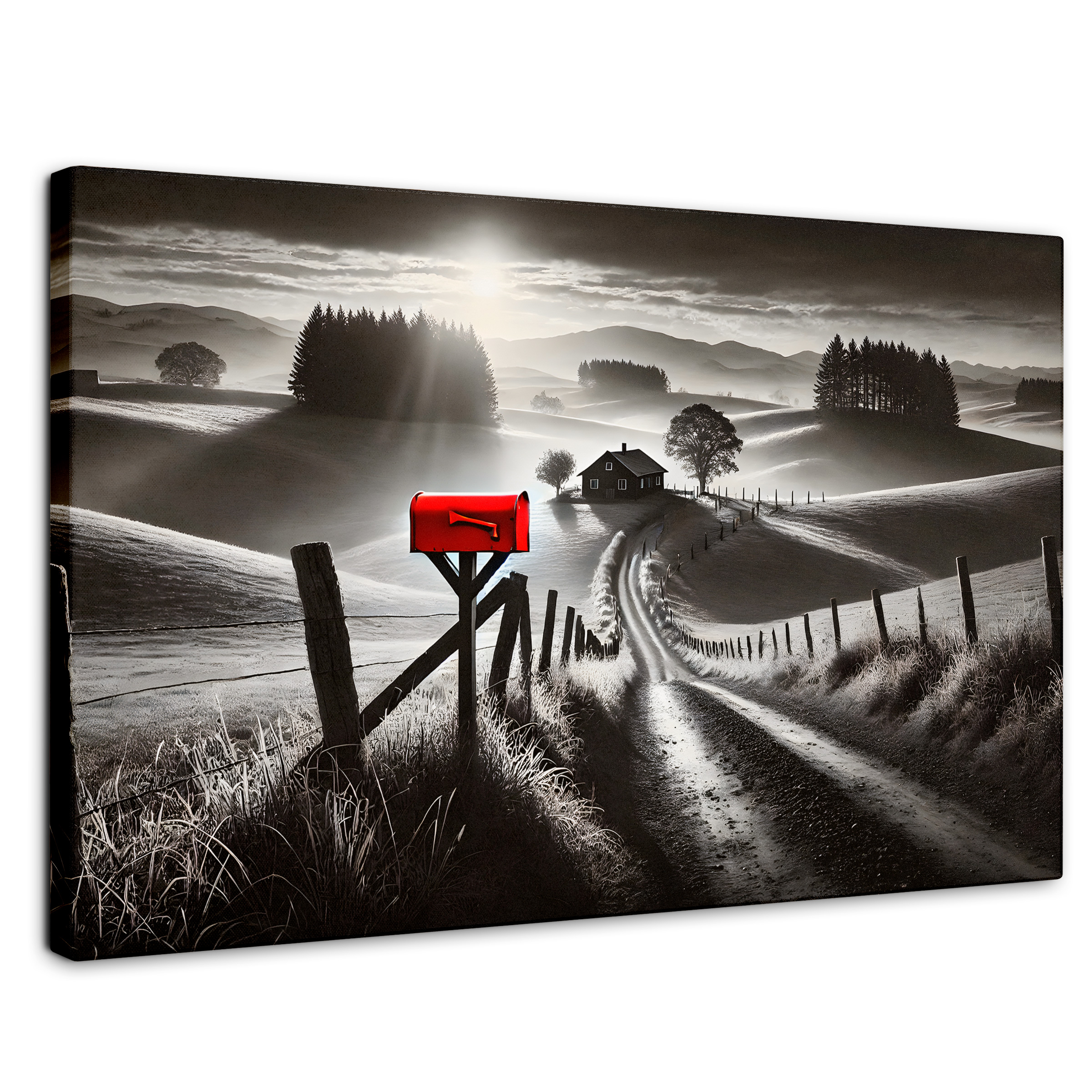 Cuadro Blanco Y Negro Canvas Buzón En La Pradera 90x60