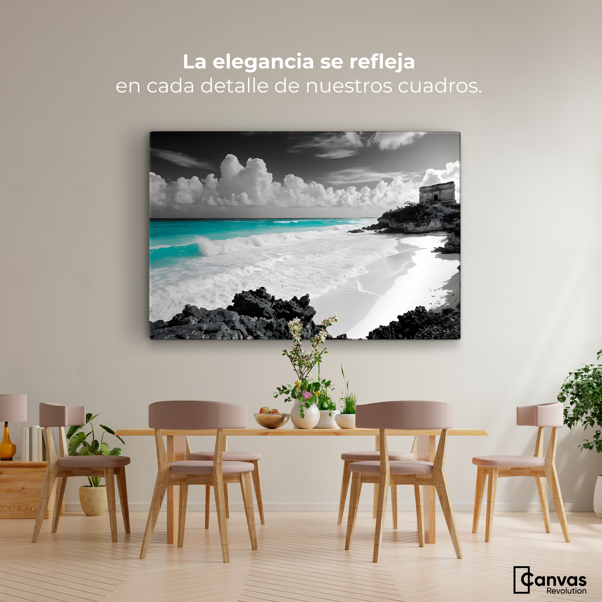 Foto 3 pulgar | Cuadro Blanco Y Negro Canvas Mar De Cristal 90x60