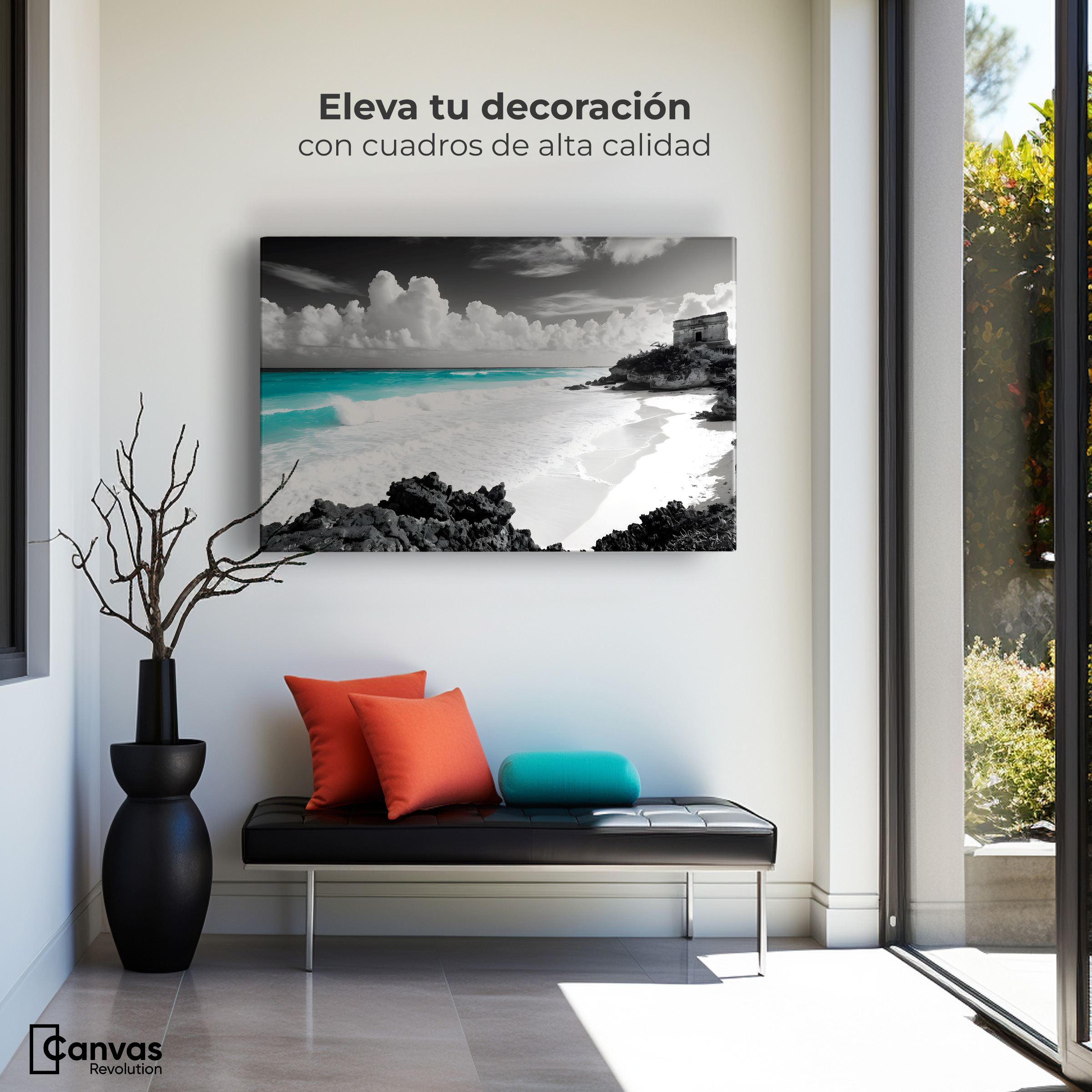 Foto 4 pulgar | Cuadro Blanco Y Negro Canvas Mar De Cristal 90x60