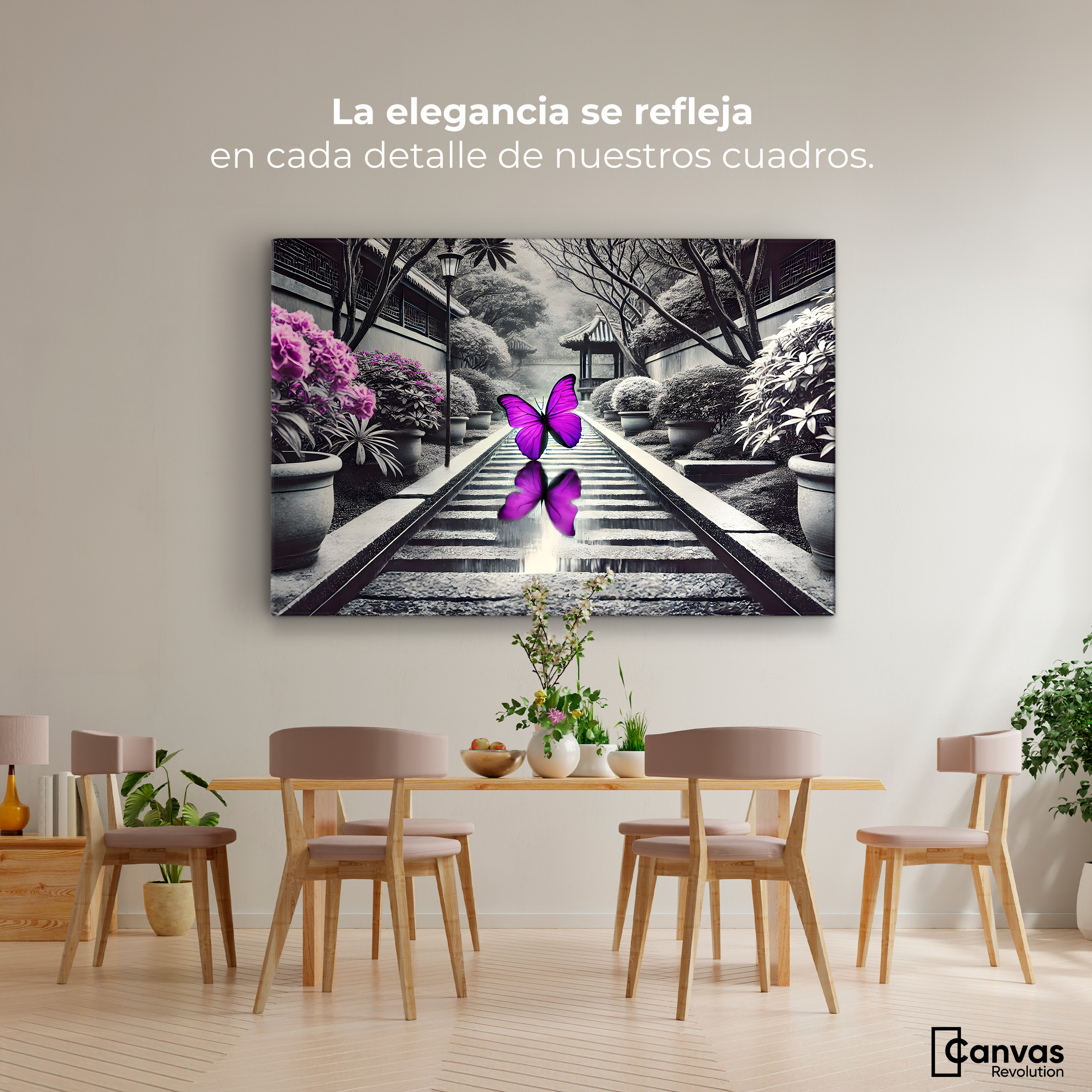 Foto 3 pulgar | Cuadro Blanco Y Negro Canvas Jardín En Vuelo 90x60