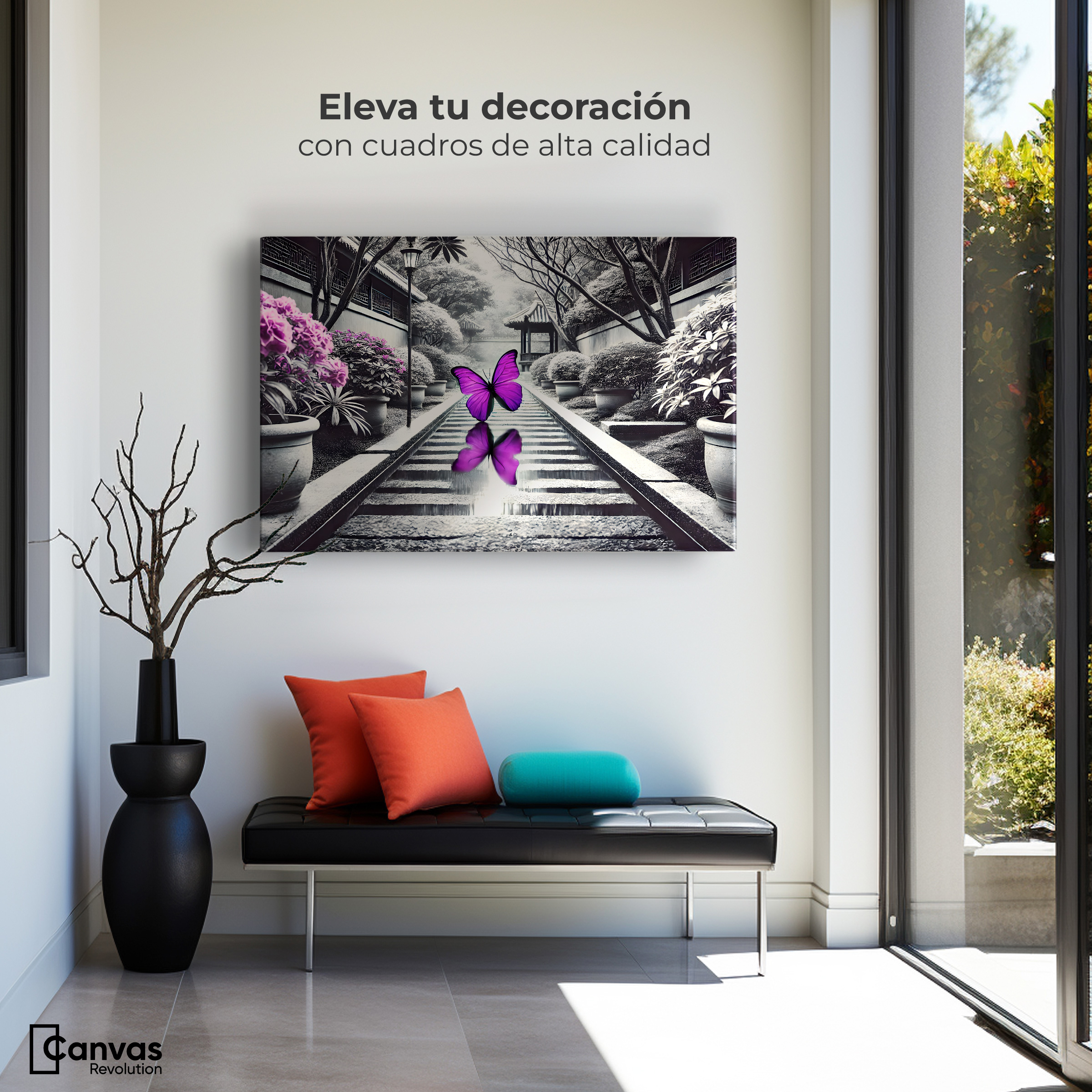 Foto 4 pulgar | Cuadro Blanco Y Negro Canvas Jardín En Vuelo 90x60