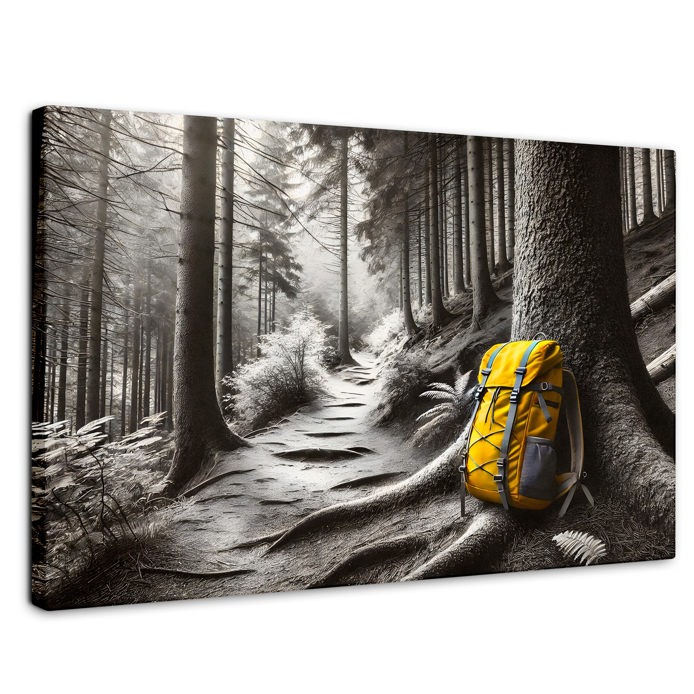 Cuadro Blanco Y Negro Canvas Rastro Amarillo 90x60