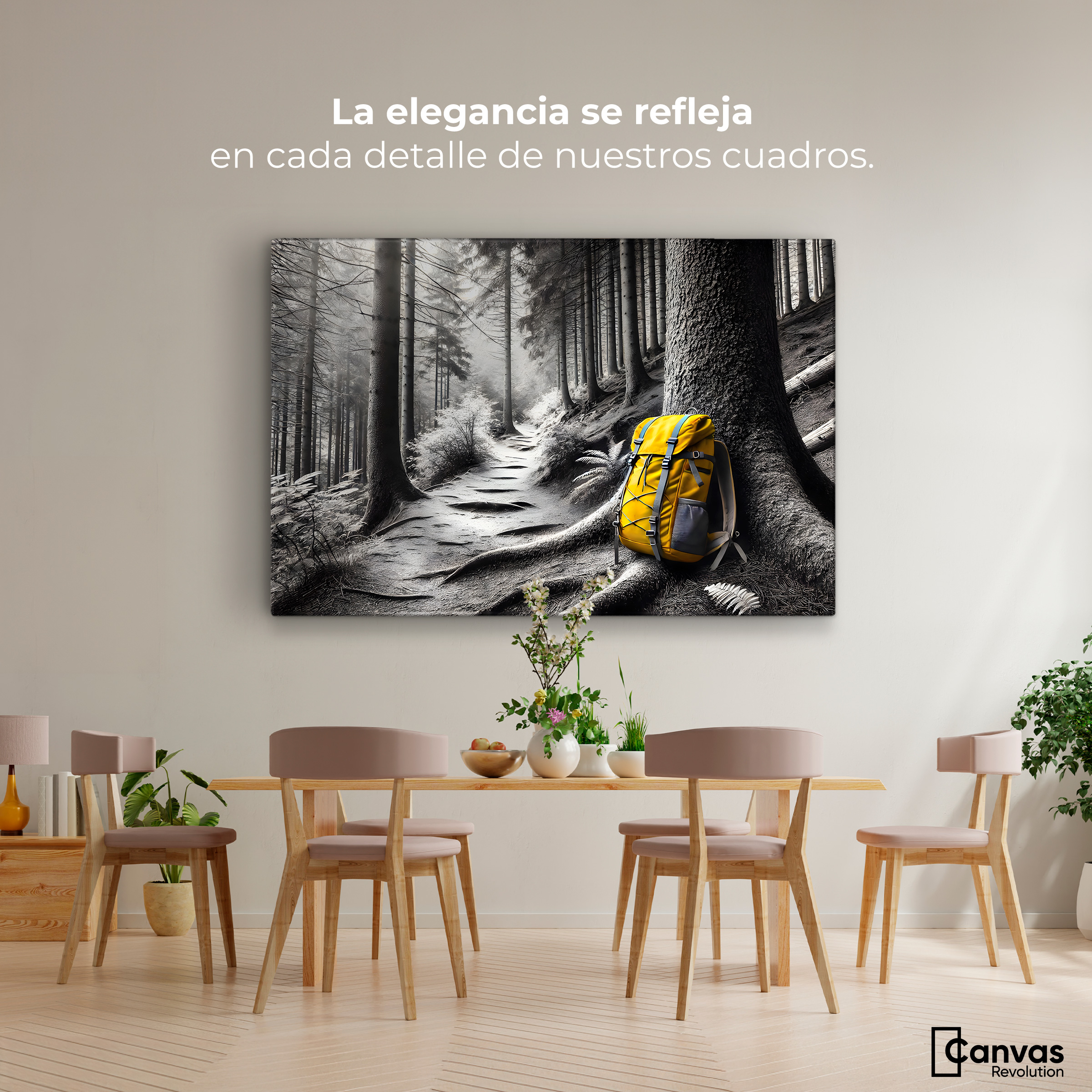 Foto 3 pulgar | Cuadro Blanco Y Negro Canvas Rastro Amarillo 90x60