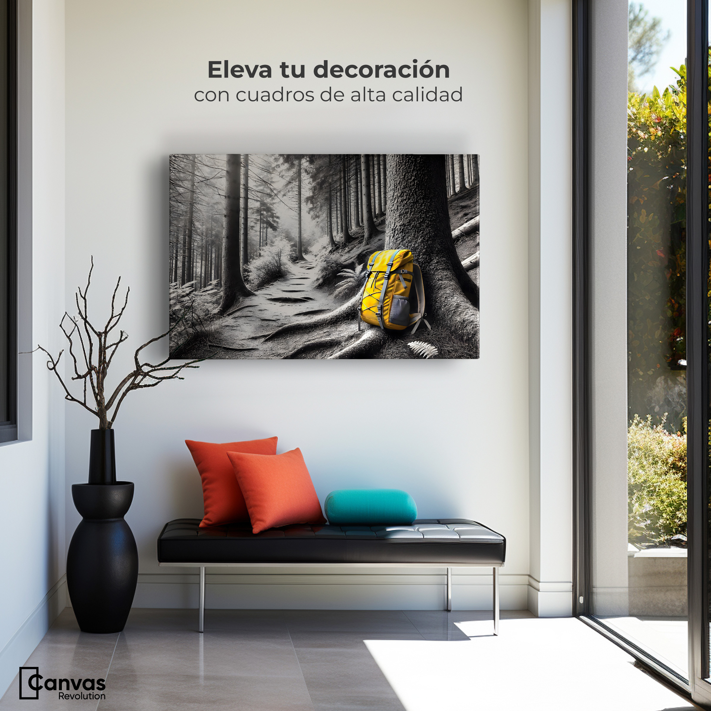 Foto 4 pulgar | Cuadro Blanco Y Negro Canvas Rastro Amarillo 90x60