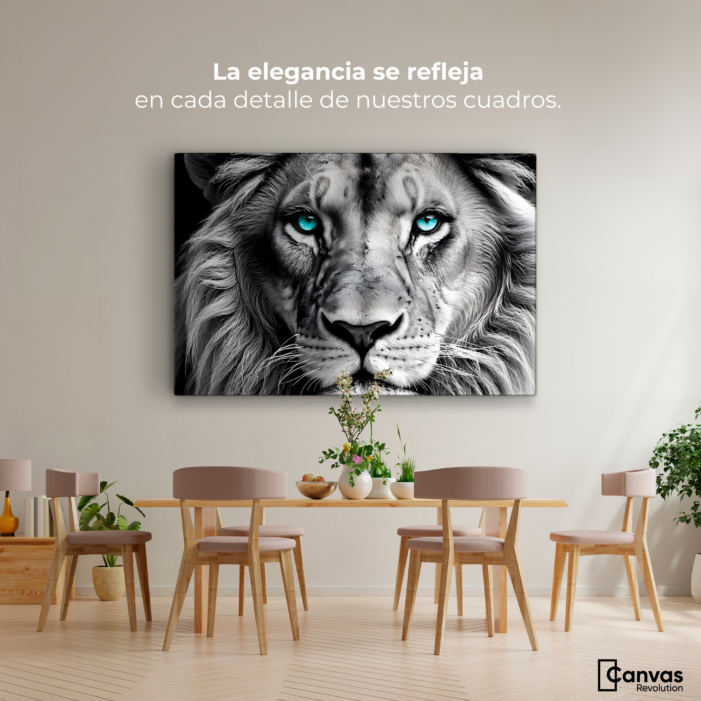 Foto 3 pulgar | Cuadro Blanco Y Negro Canvas León Celeste 90x60