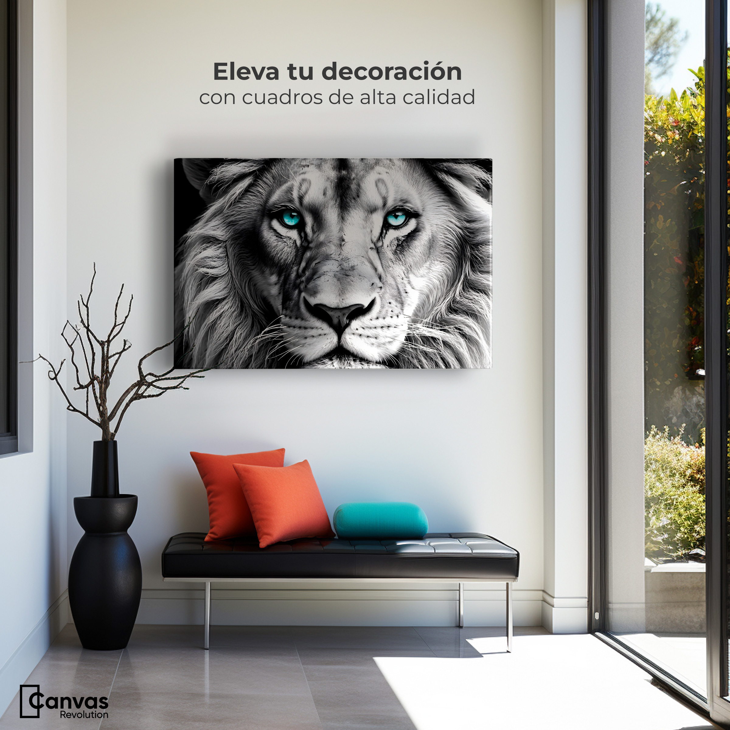 Foto 4 pulgar | Cuadro Blanco Y Negro Canvas León Celeste 90x60