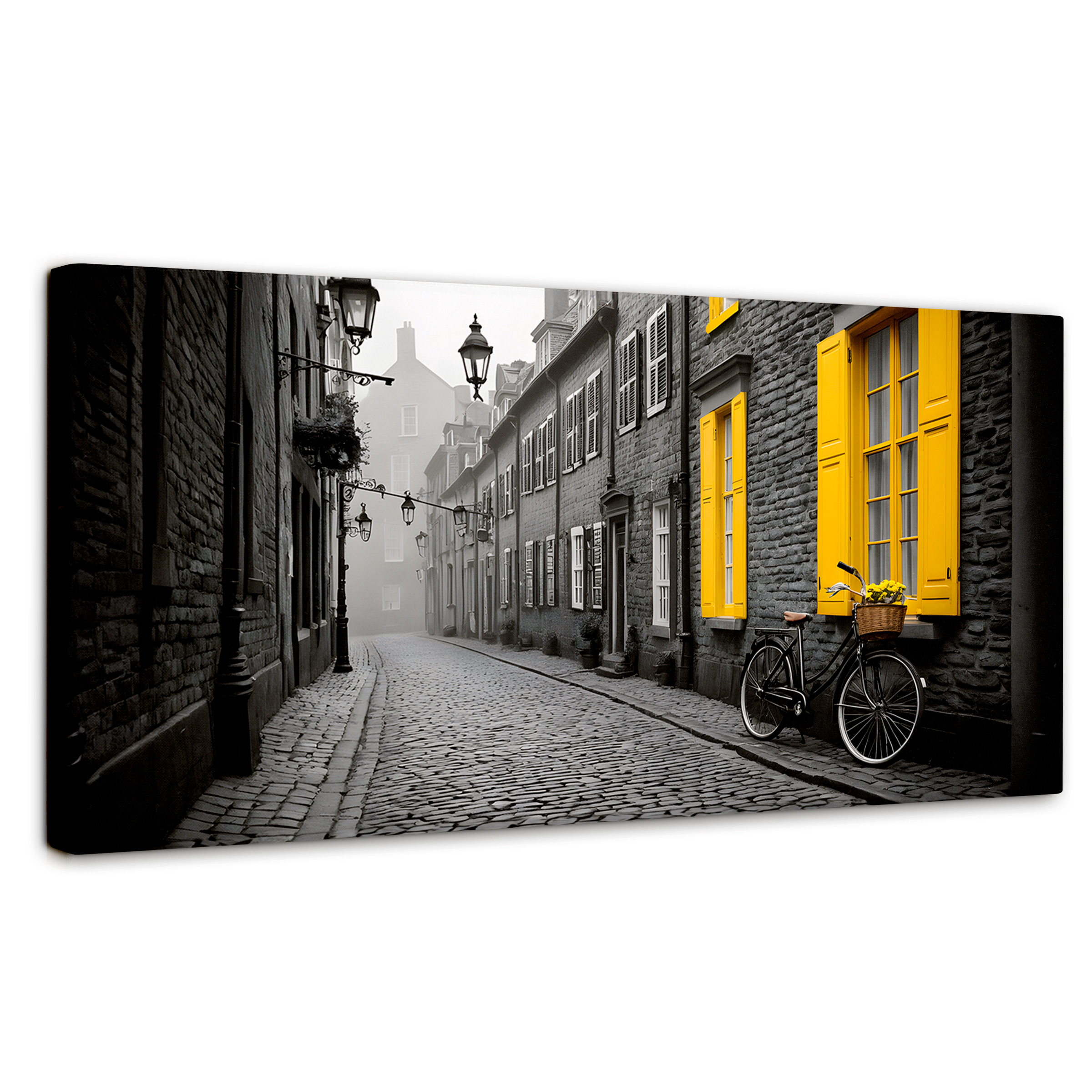 Foto 2 pulgar | Cuadro Blanco Y Negro Canvas Amarillo Resplandor 120x60