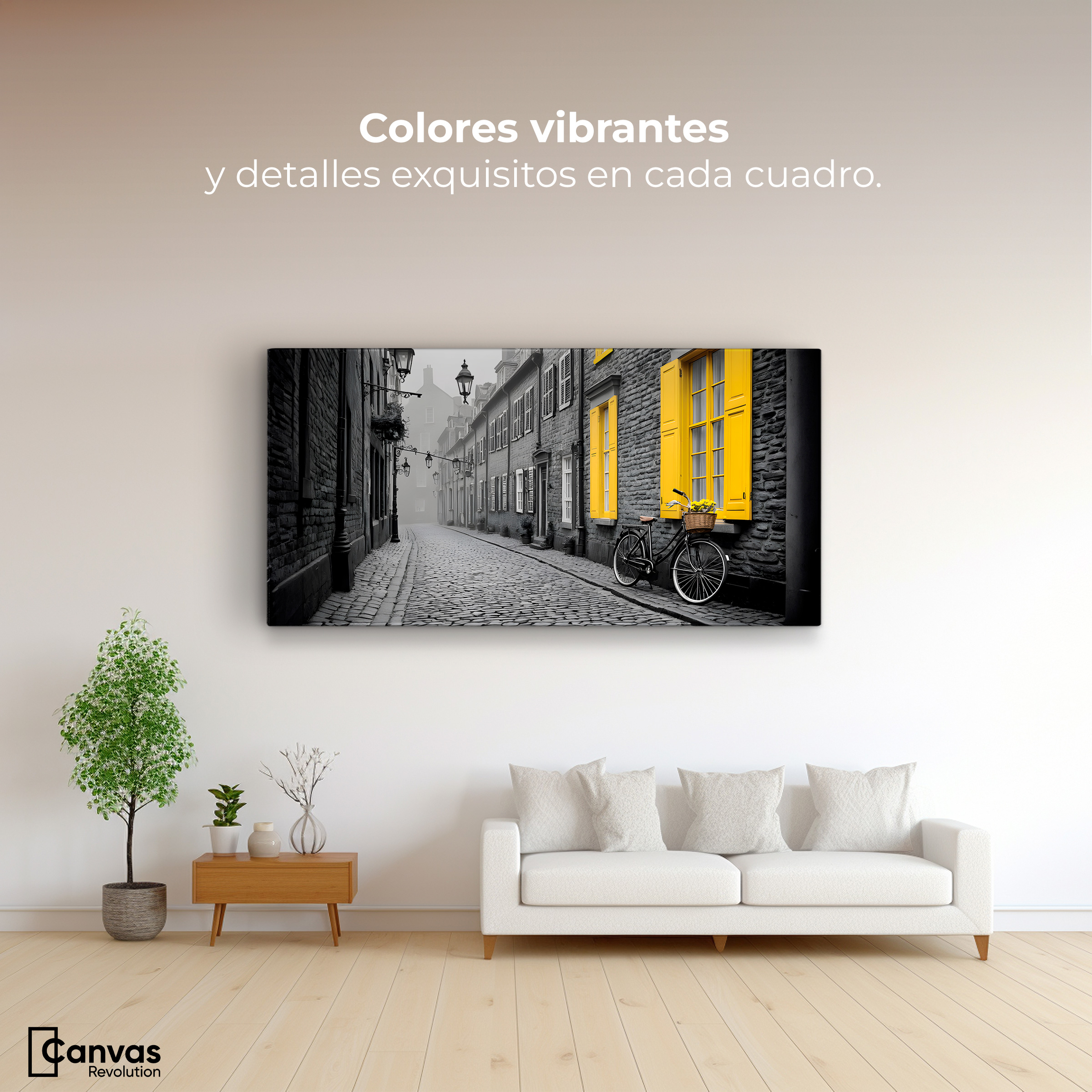 Foto 3 pulgar | Cuadro Blanco Y Negro Canvas Amarillo Resplandor 120x60