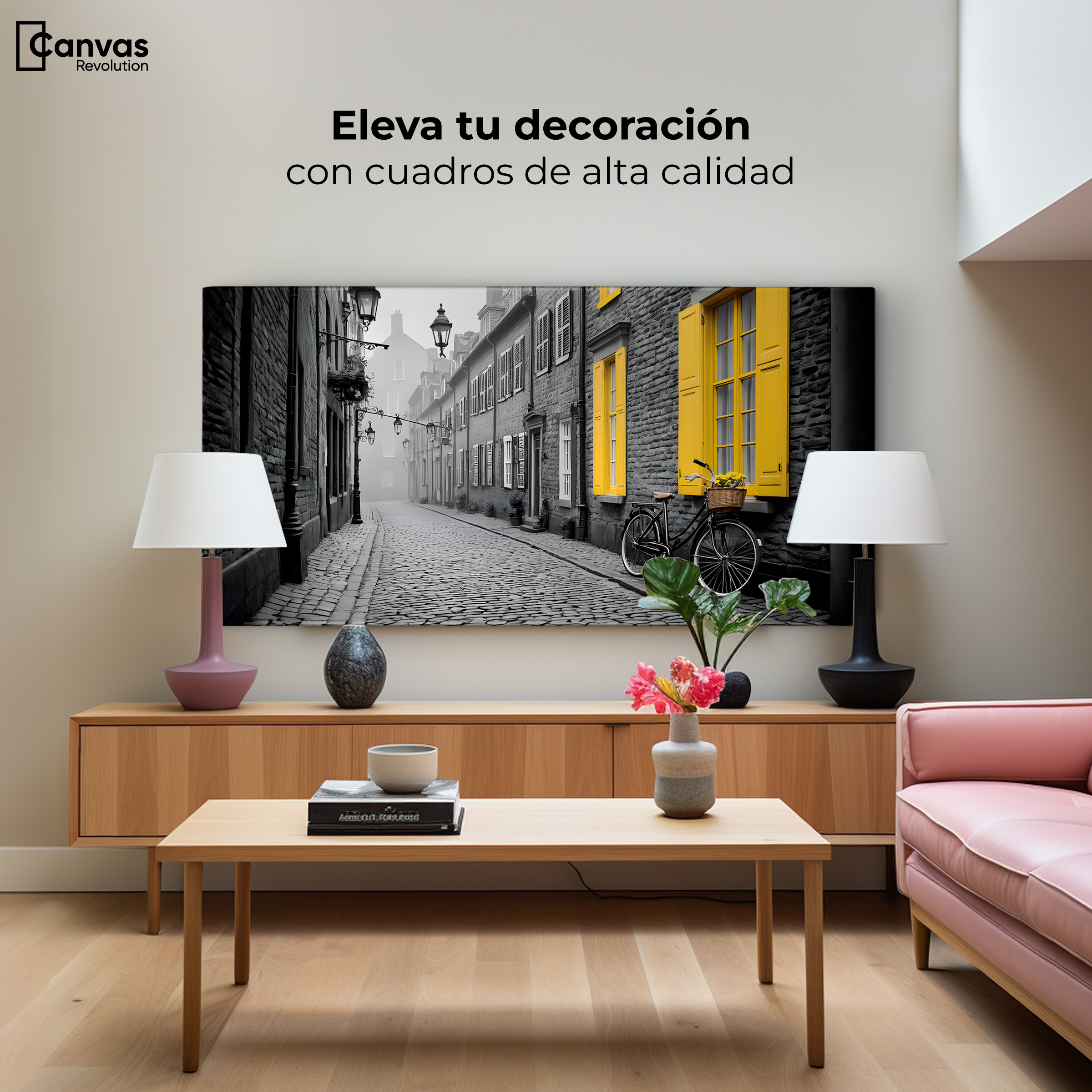 Foto 4 pulgar | Cuadro Blanco Y Negro Canvas Amarillo Resplandor 120x60
