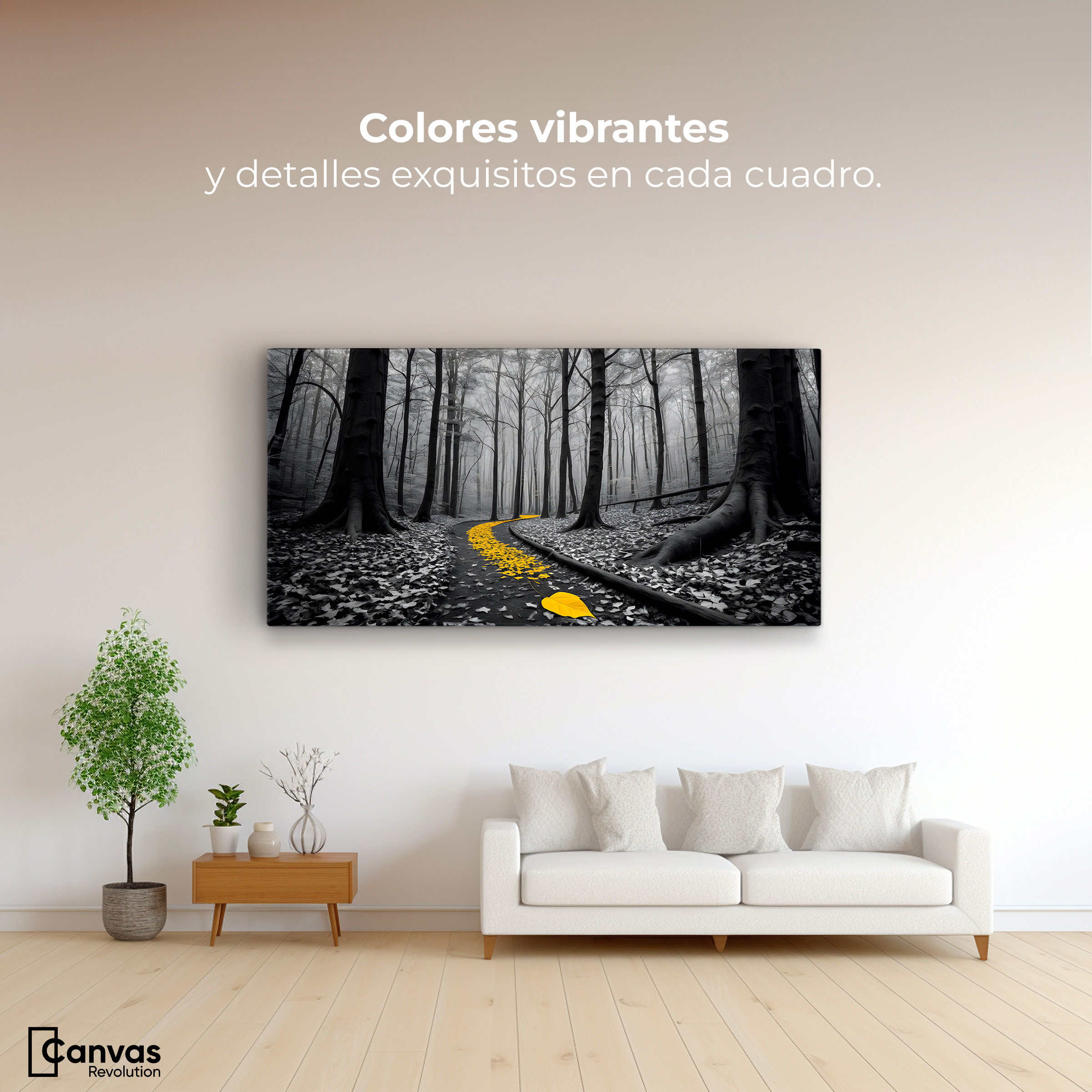 Foto 3 pulgar | Cuadro Blanco Y Negro Canvas Camino De Otoño 120x60