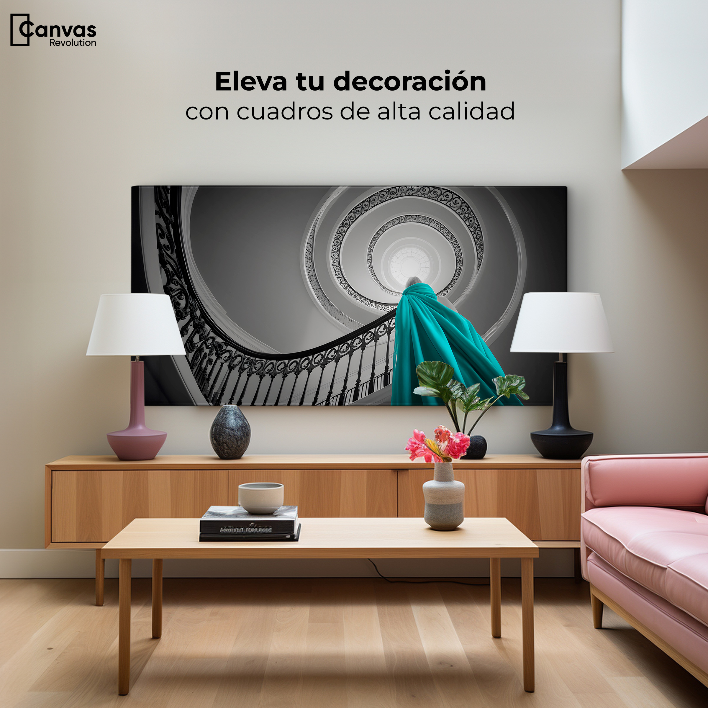 Foto 4 pulgar | Cuadro Blanco Y Negro Canvas Seda Azul 120x60