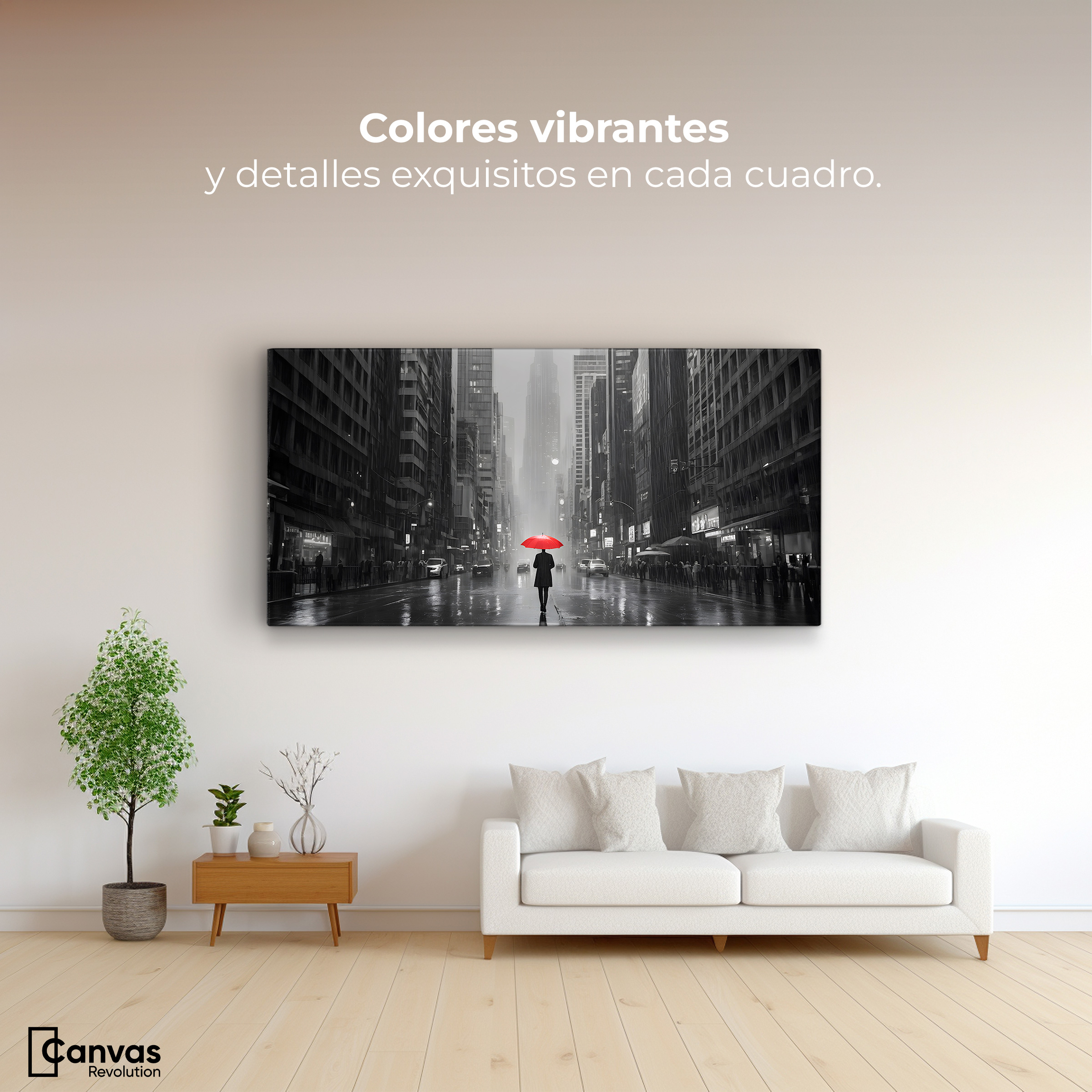 Foto 2 | Cuadro Blanco Y Negro Canvas Paraguas Rojo 120x60