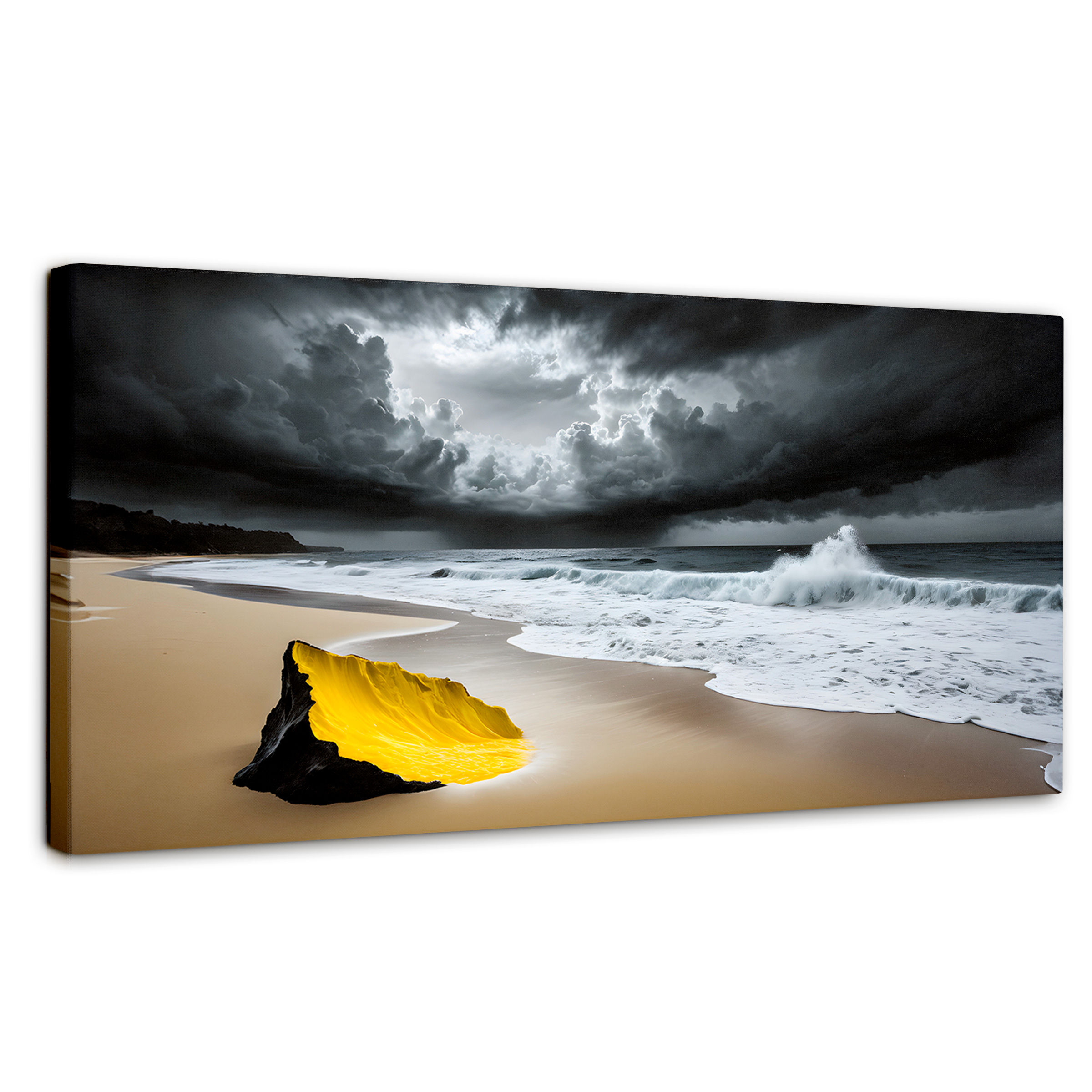 Foto 2 pulgar | Cuadro Blanco Y Negro Canvas Amarillo En Arena 120x60