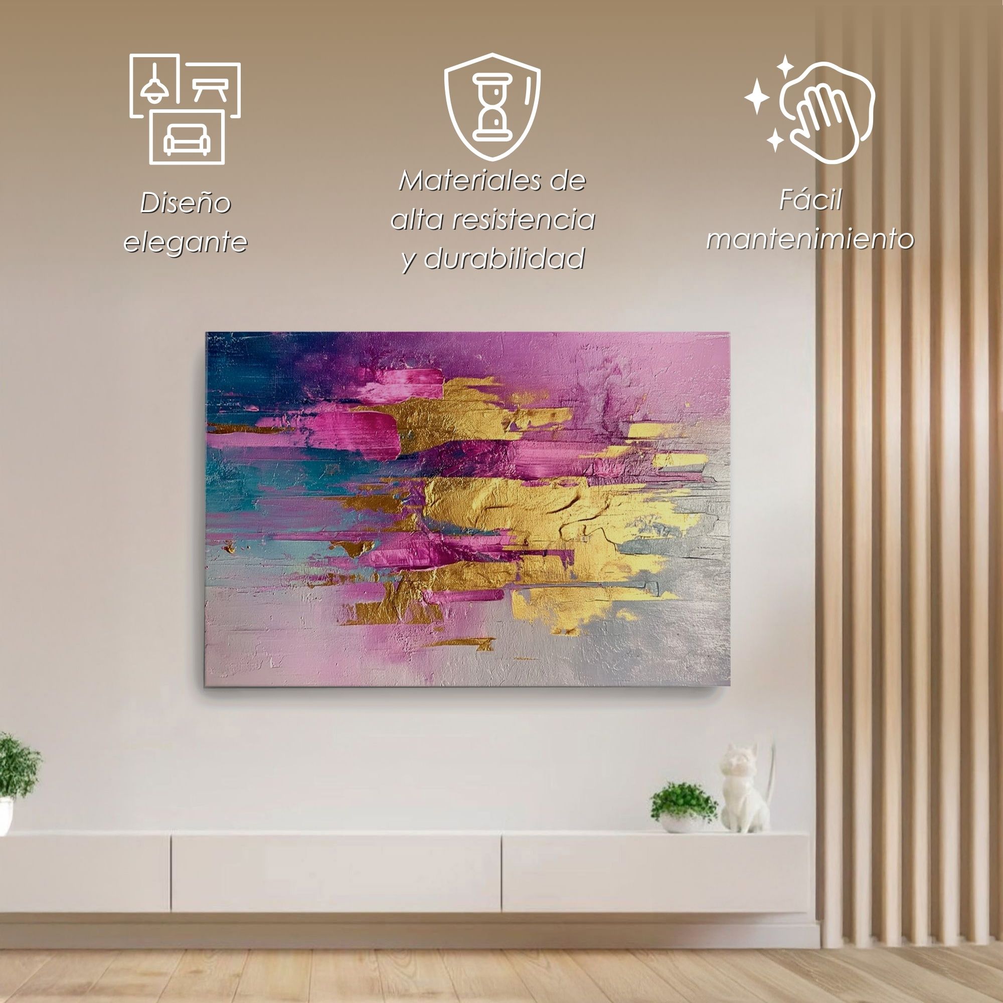 Foto 4 pulgar | Ilios Innova | Cuadro Decorativo Abstracto Rosa, Impreso En Tela 80x120cm, Impresión Digital De Alta Calidad