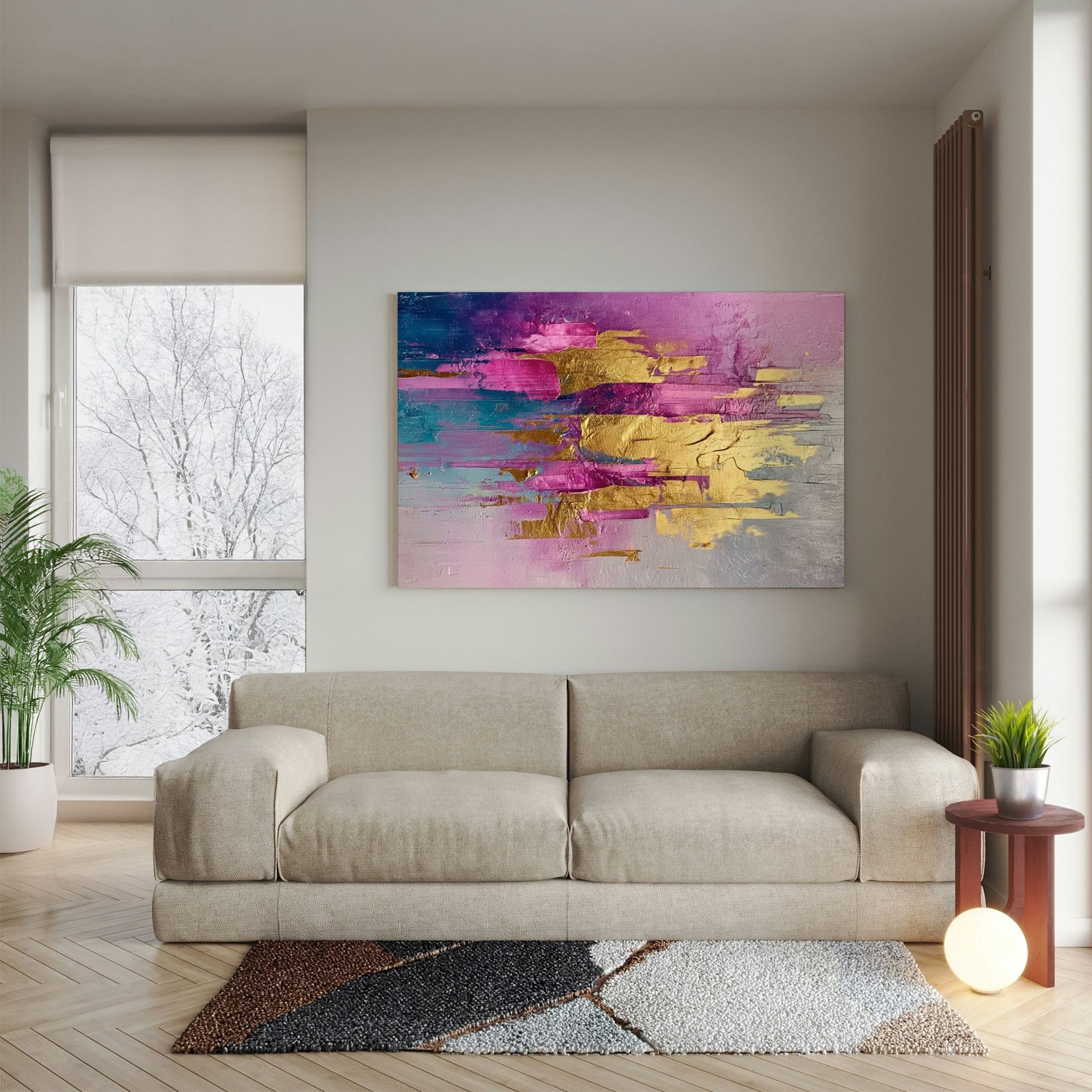 Foto 5 pulgar | Ilios Innova | Cuadro Decorativo Abstracto Rosa, Impreso En Tela 80x120cm, Impresión Digital De Alta Calidad