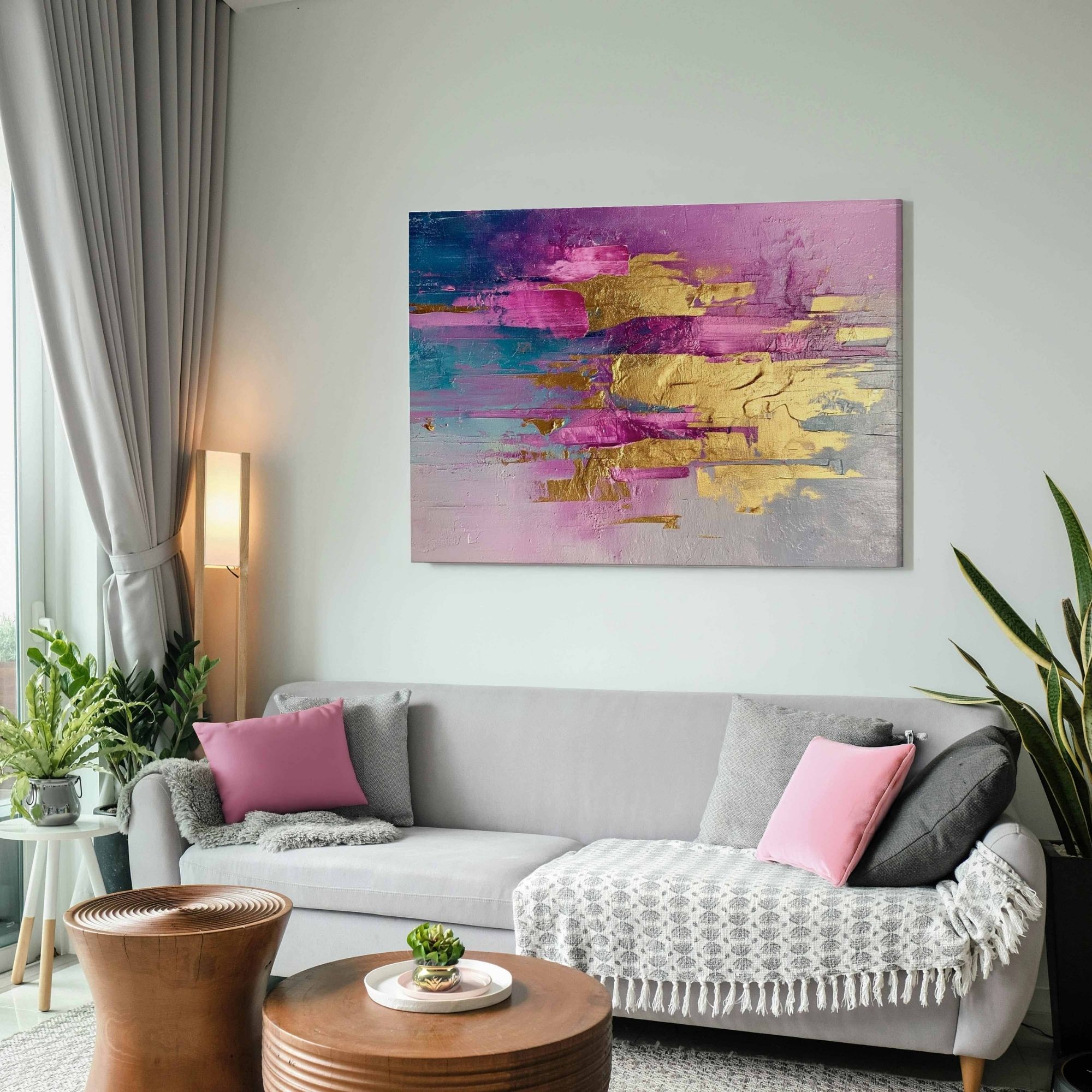 Foto 5 | Ilios Innova | Cuadro Decorativo Abstracto Rosa, Impreso En Tela 80x120cm, Impresión Digital De Alta Calidad