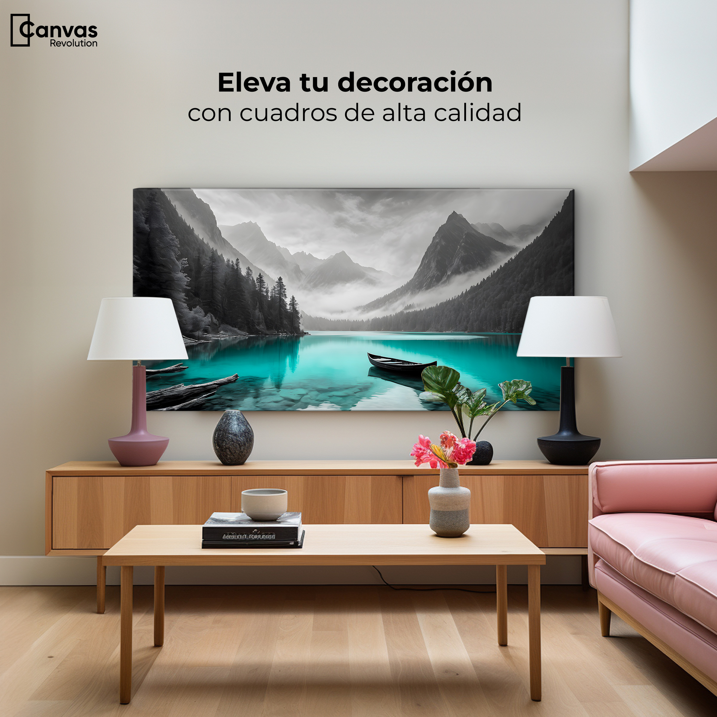 Foto 4 pulgar | Cuadro Blanco Y Negro Canvas Lago Esmeralda 120x60