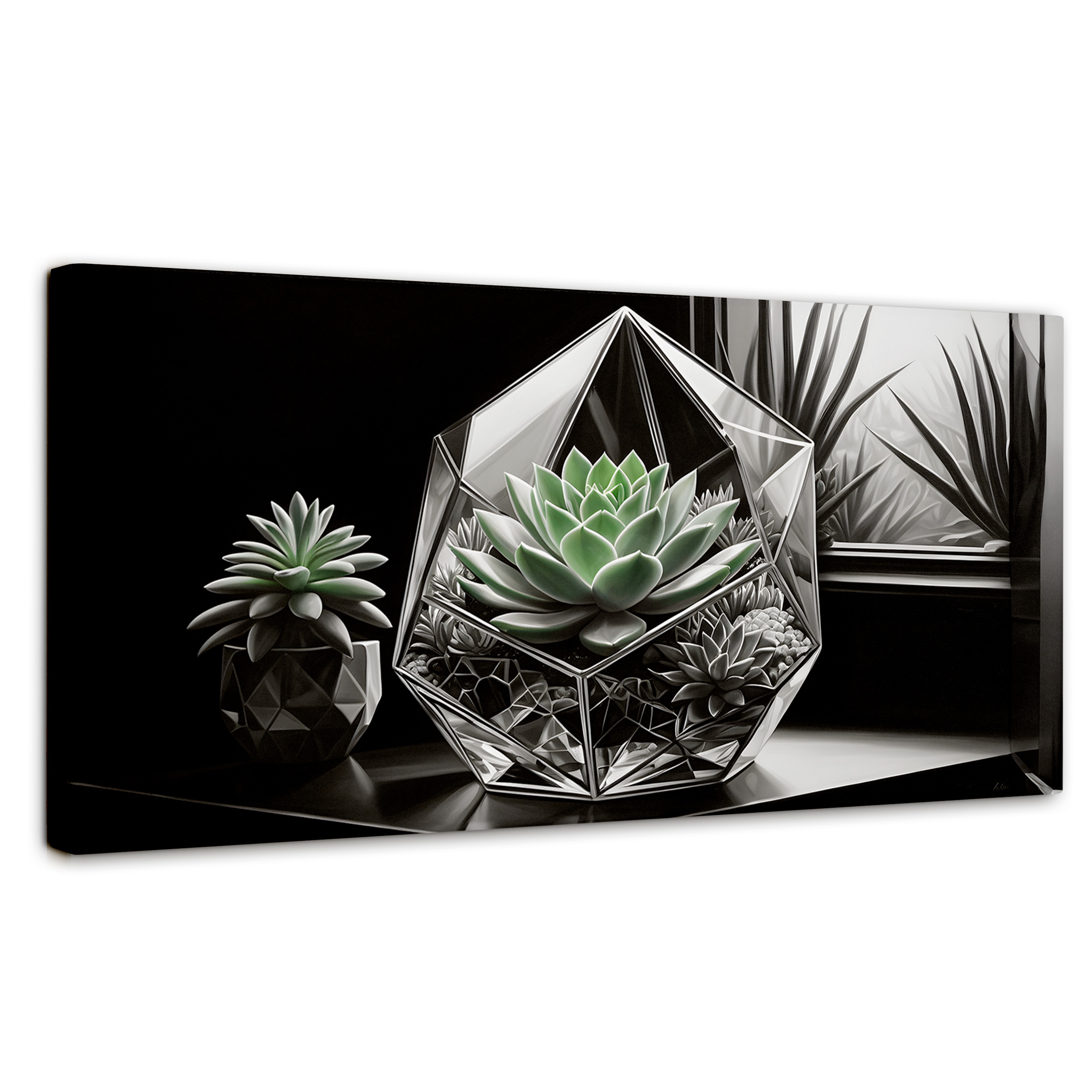 Foto 2 pulgar | Cuadro Blanco Y Negro Canvas Cactus Esmeralda 120x60