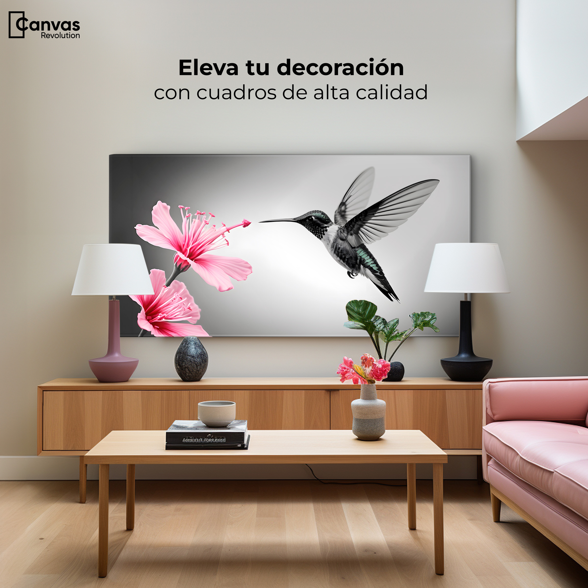 Foto 4 pulgar | Cuadro Blanco Y Negro Canvas Amanecer Rosado 120x60