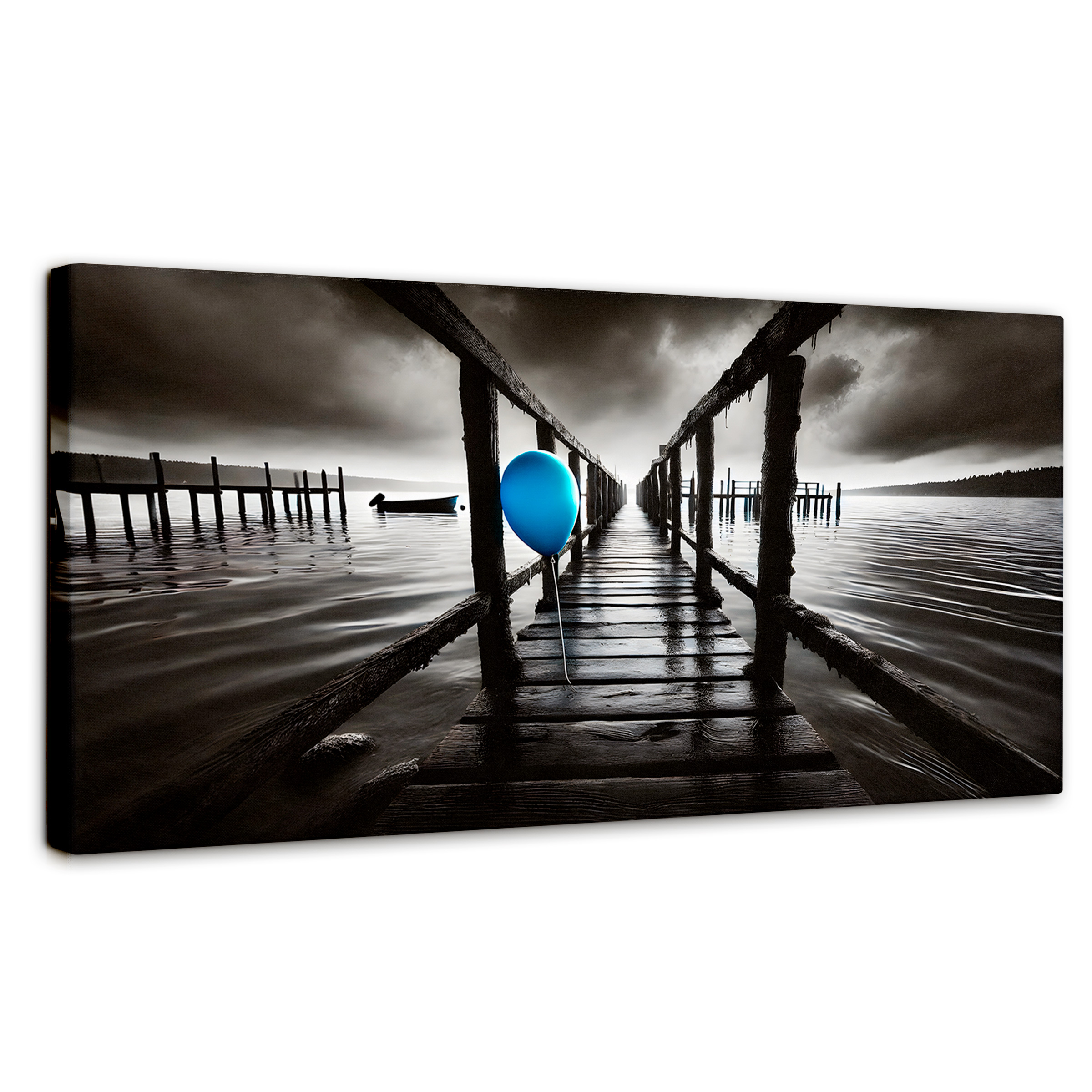 Foto 2 pulgar | Cuadro Blanco Y Negro Canvas Azul En El Muelle 120x60