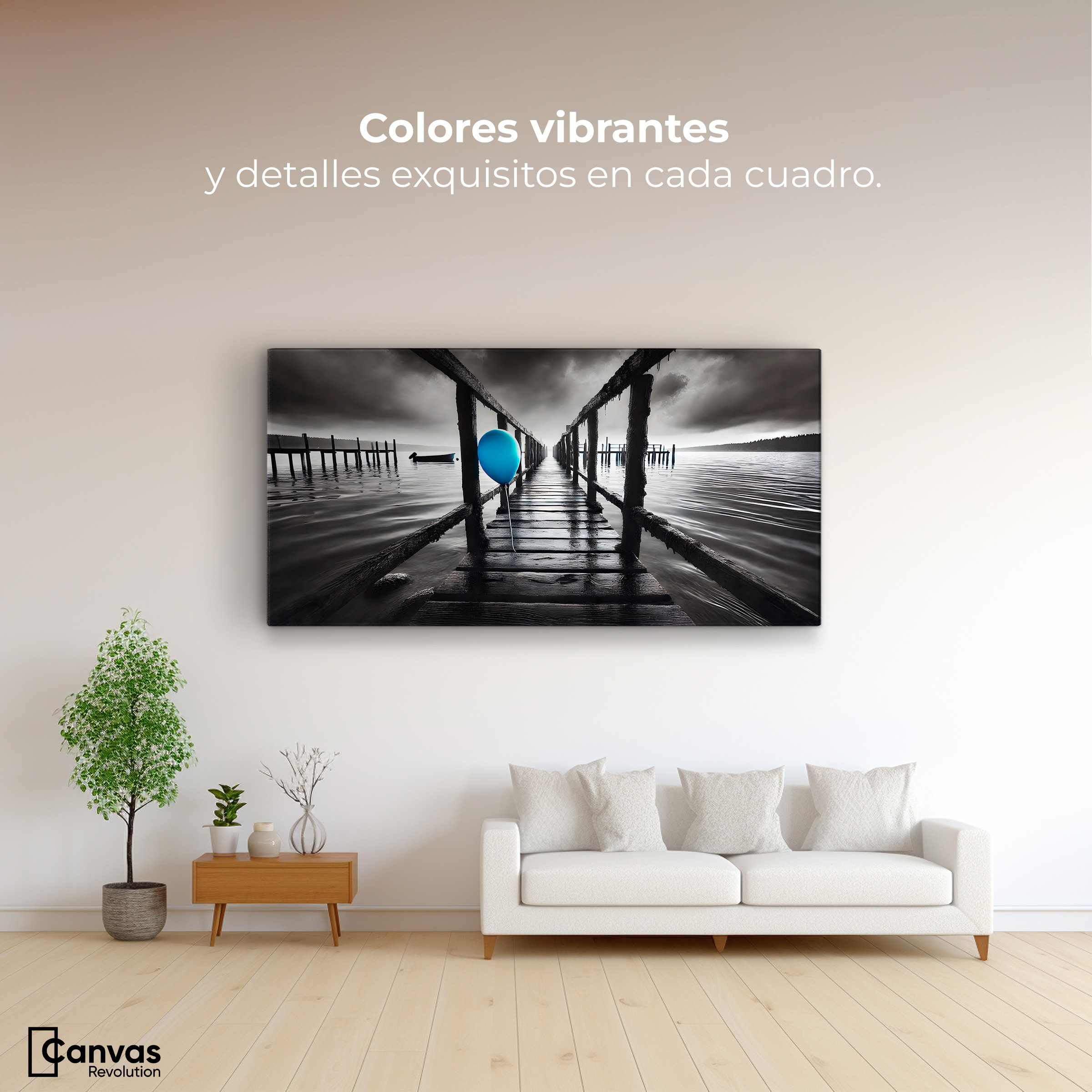 Foto 3 pulgar | Cuadro Blanco Y Negro Canvas Azul En El Muelle 120x60