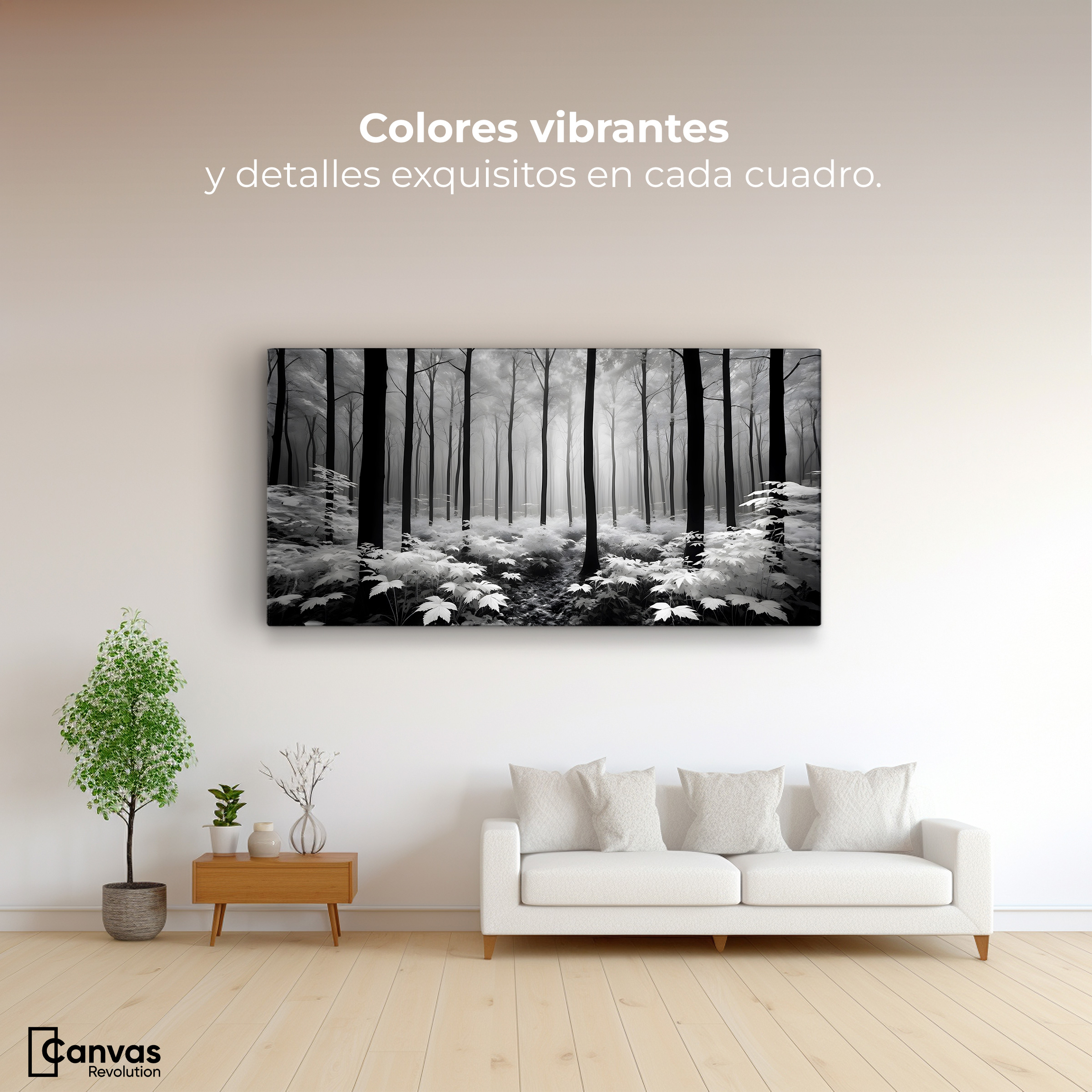 Foto 3 pulgar | Cuadro Blanco Y Negro Canvas Misterio En Bosque 120x60