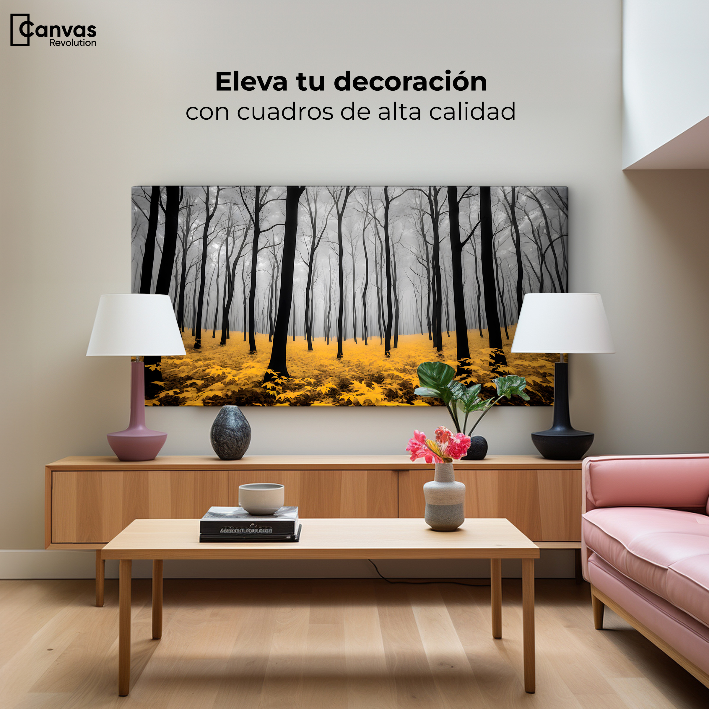 Foto 3 | Cuadro Blanco Y Negro Canvas Amarillo Natural 120x60