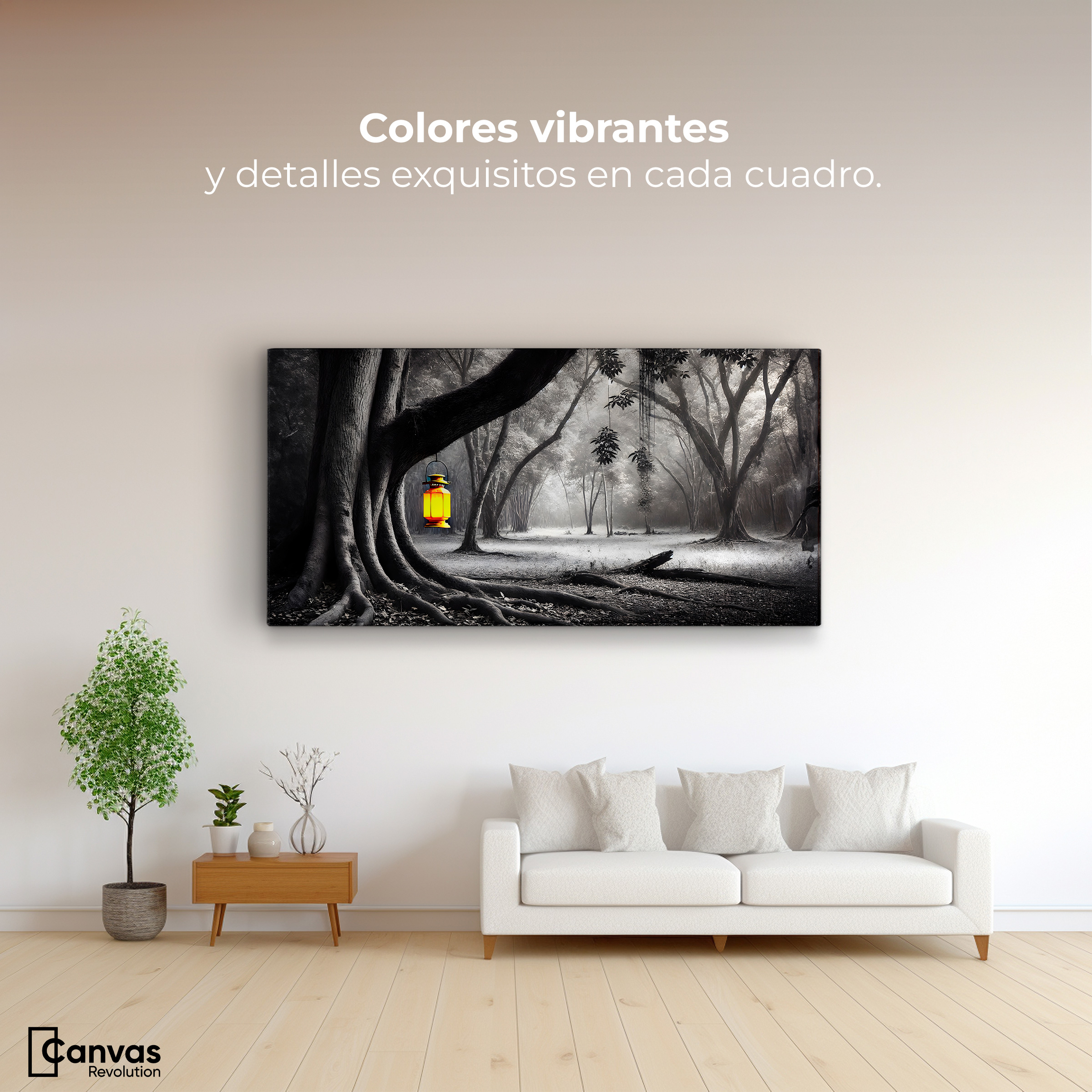 Foto 3 pulgar | Cuadro Blanco Y Negro Canvas Bosque Iluminado 120x60