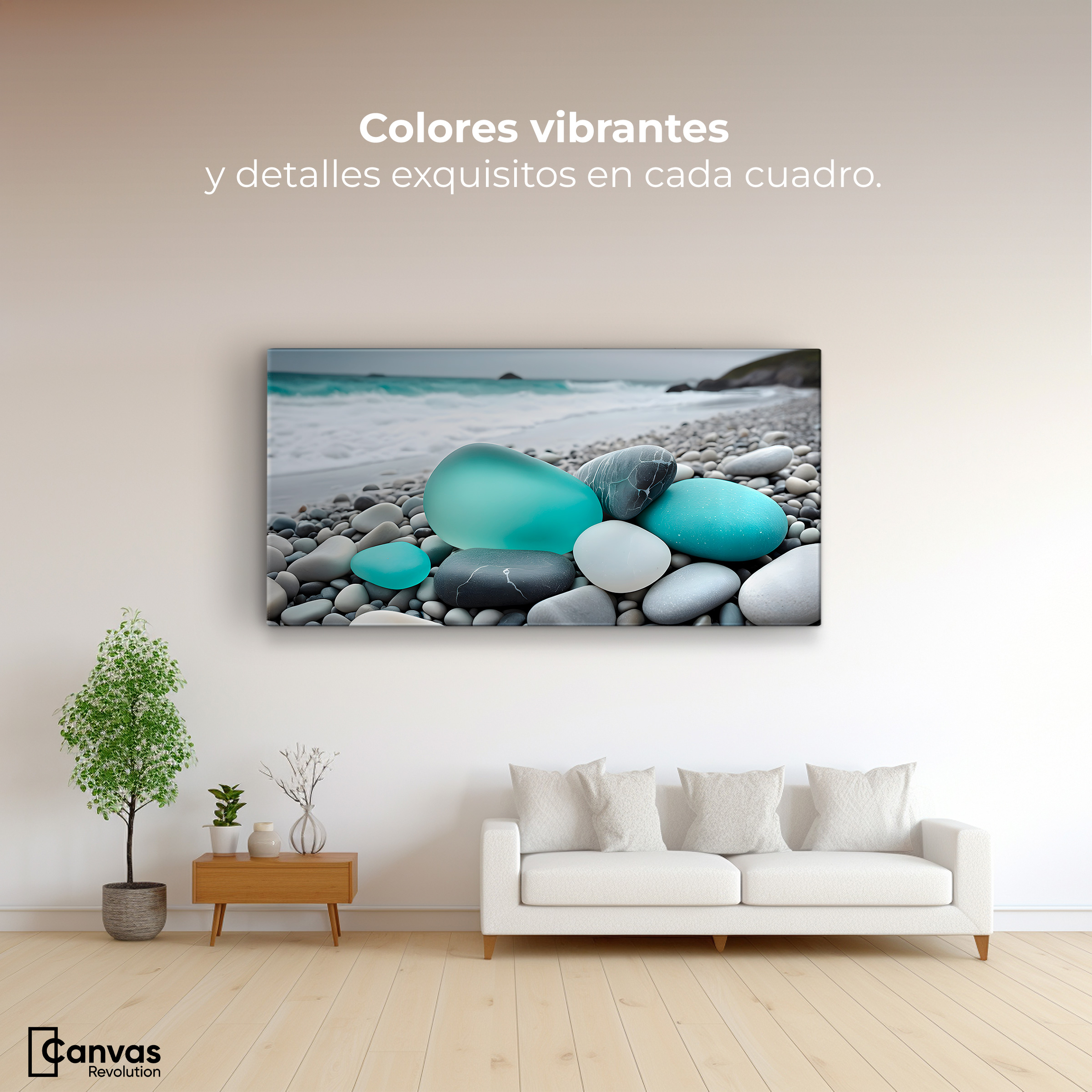 Foto 3 pulgar | Cuadro Blanco Y Negro Canvas Azul En La Orilla 120x60