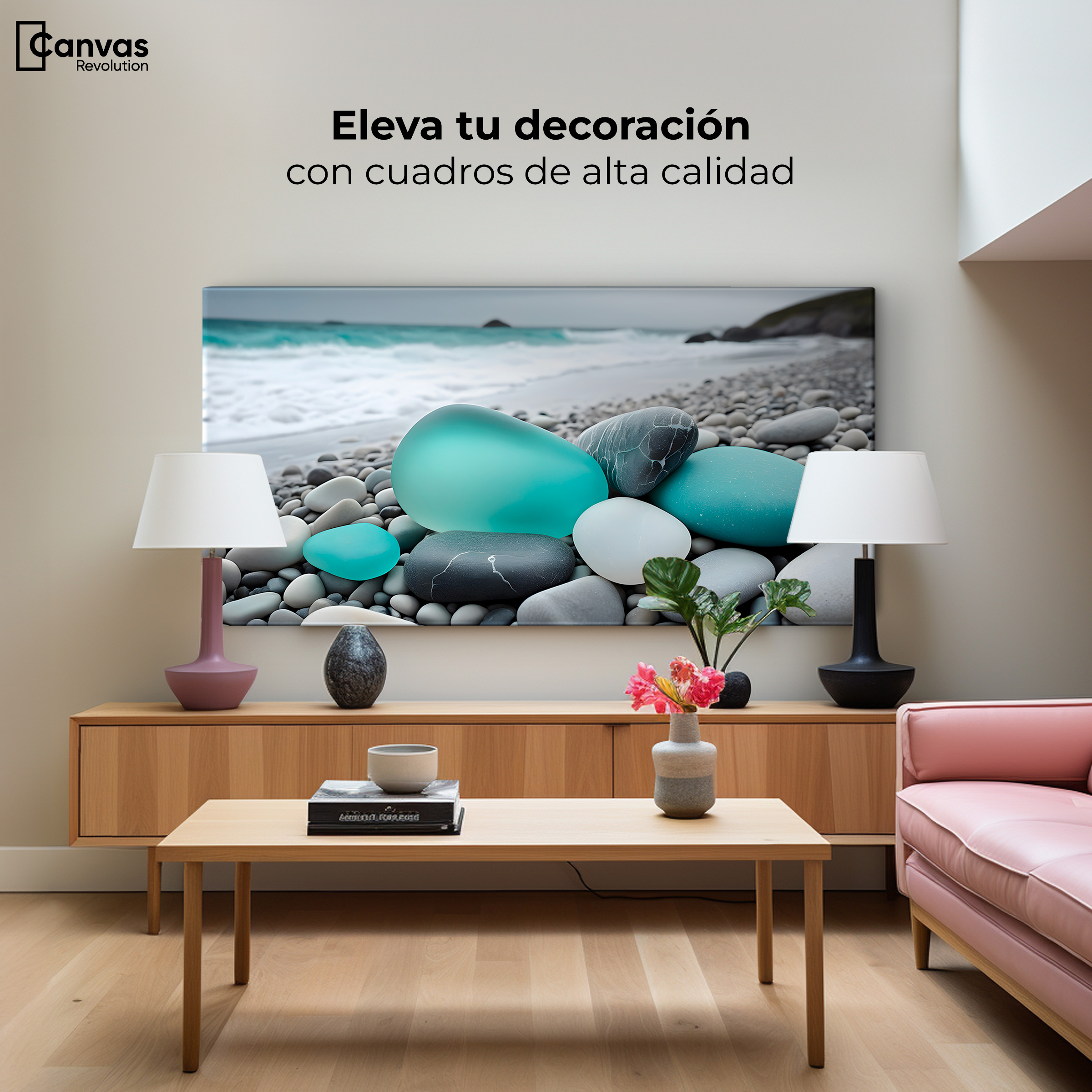 Foto 3 | Cuadro Blanco Y Negro Canvas Azul En La Orilla 120x60