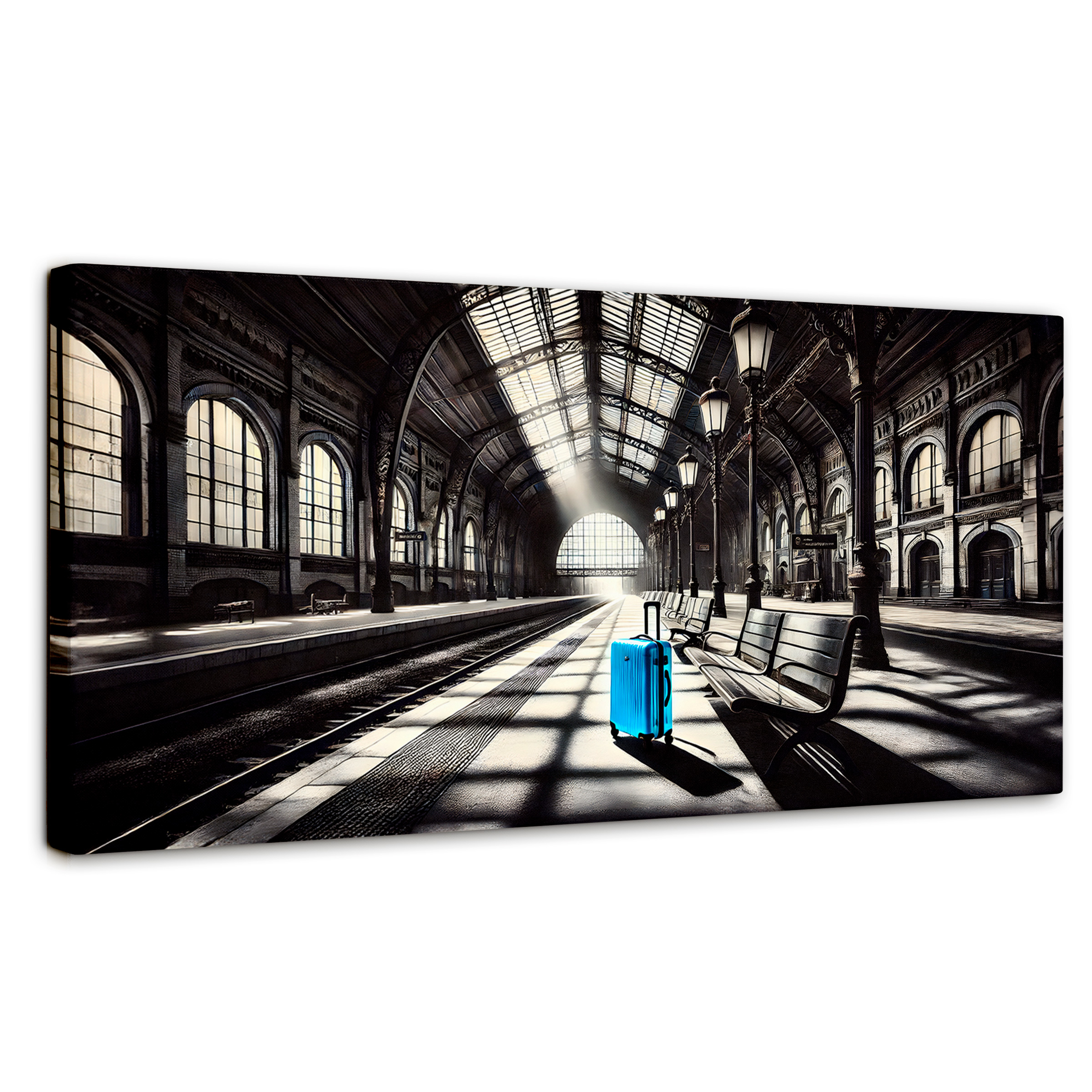 Foto 2 pulgar | Cuadro Blanco Y Negro Canvas Maleta En Espera 120x60