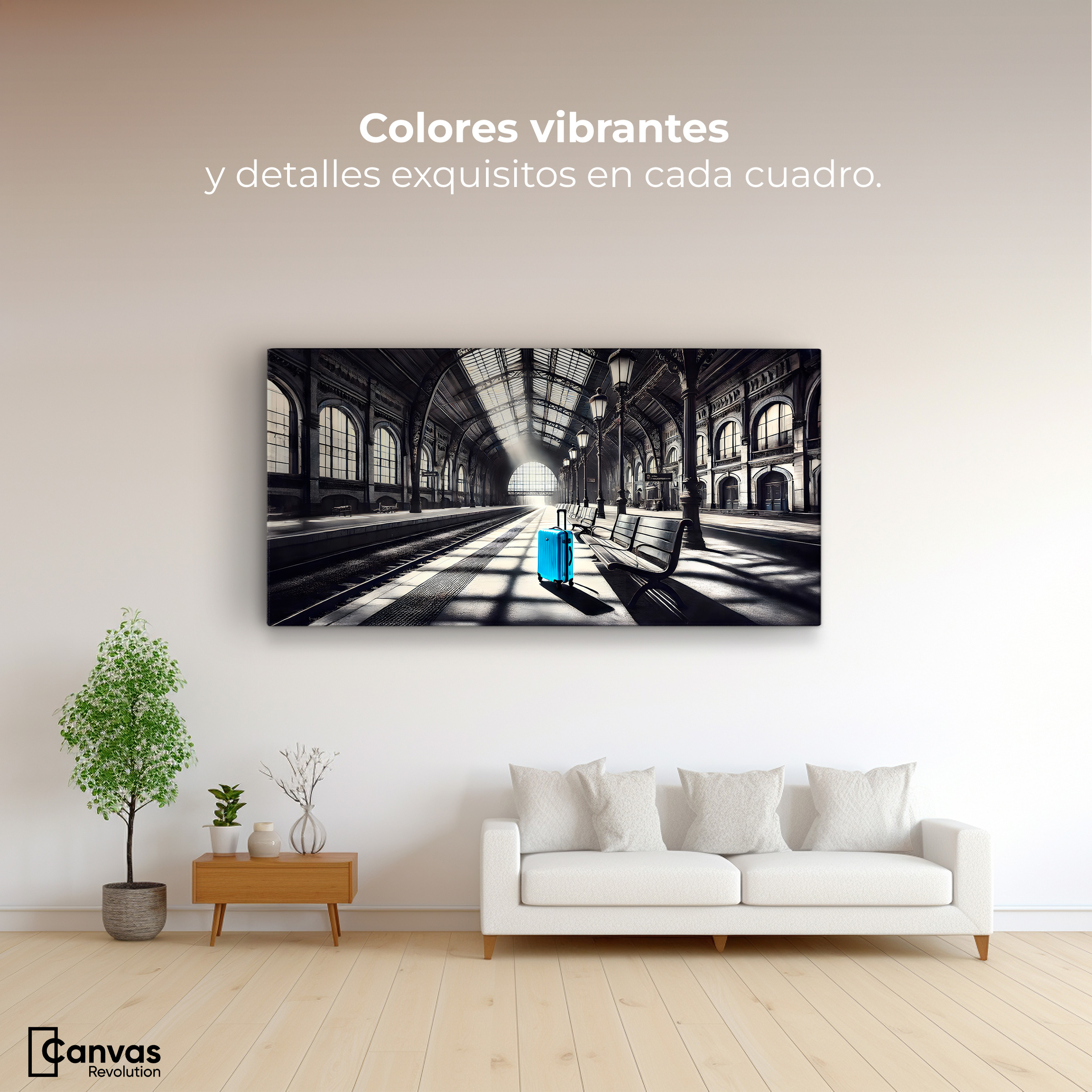 Foto 3 pulgar | Cuadro Blanco Y Negro Canvas Maleta En Espera 120x60