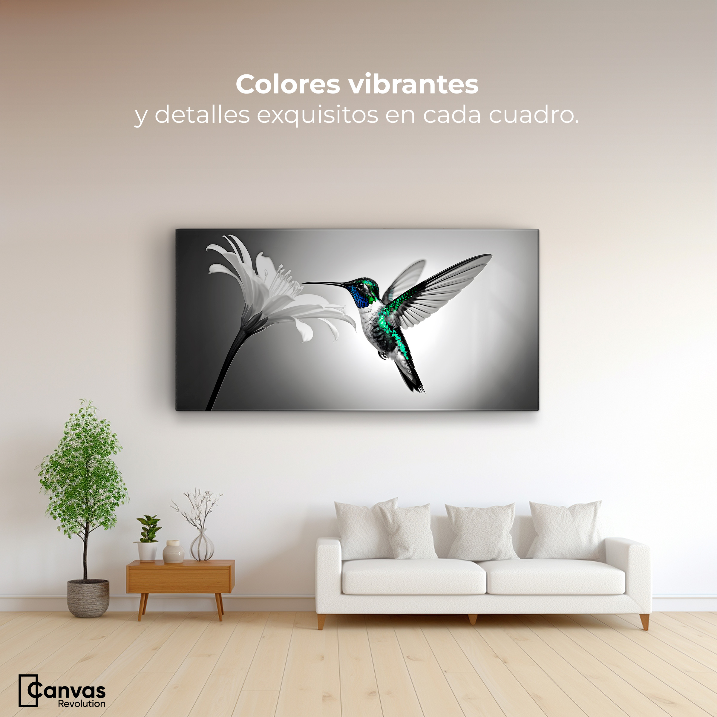 Foto 3 pulgar | Cuadro Blanco Y Negro Canvas Verde En Vuelo 120x60